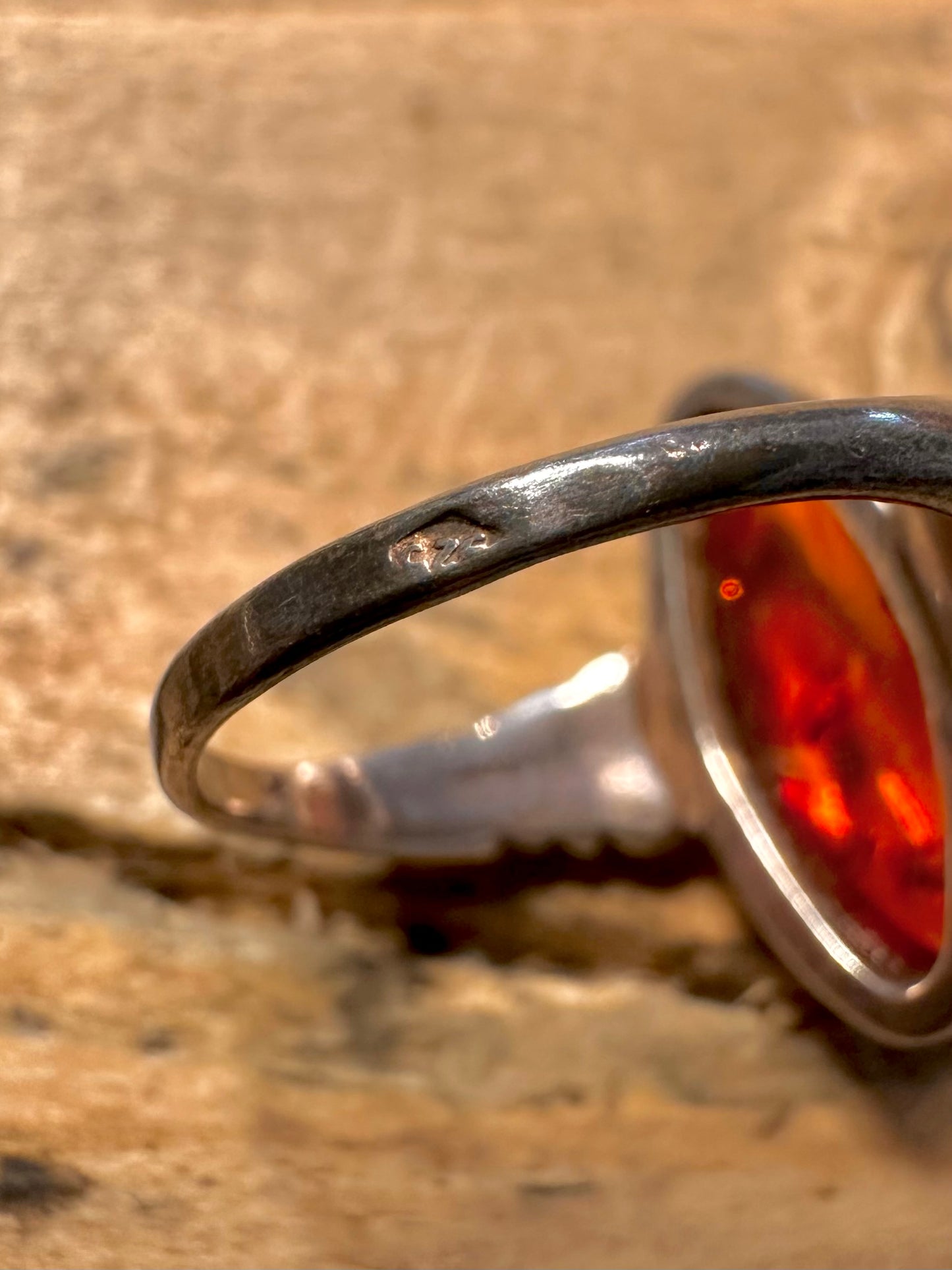Vintage Amber 925 Silver Size N Ring