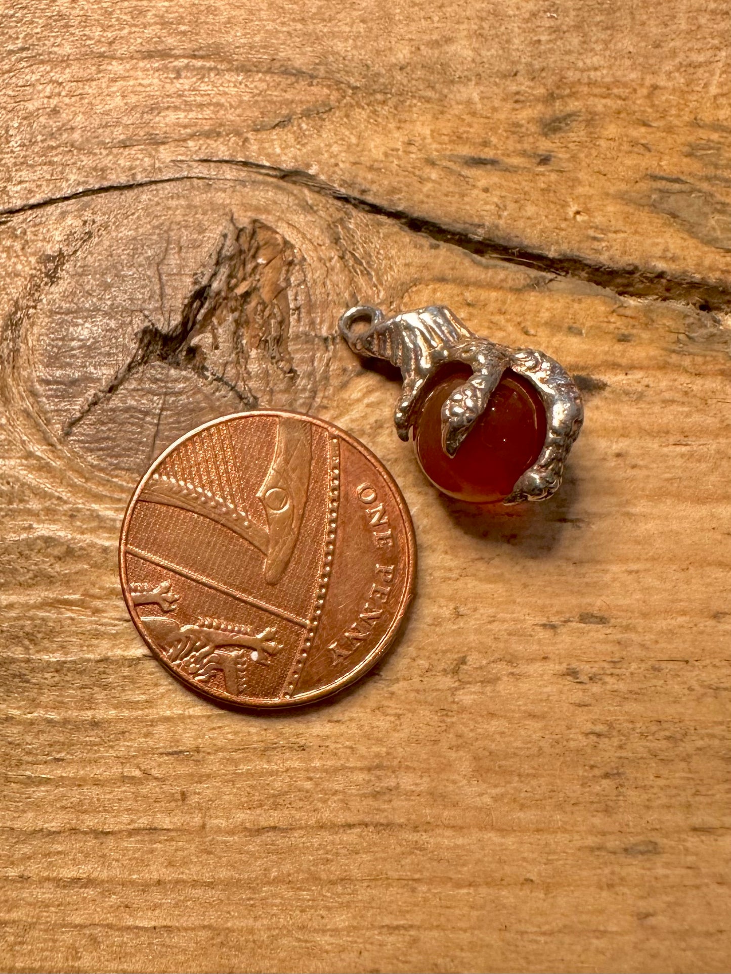 Vintage Claw Carnelian Ball 925 Silver Charm Pendant