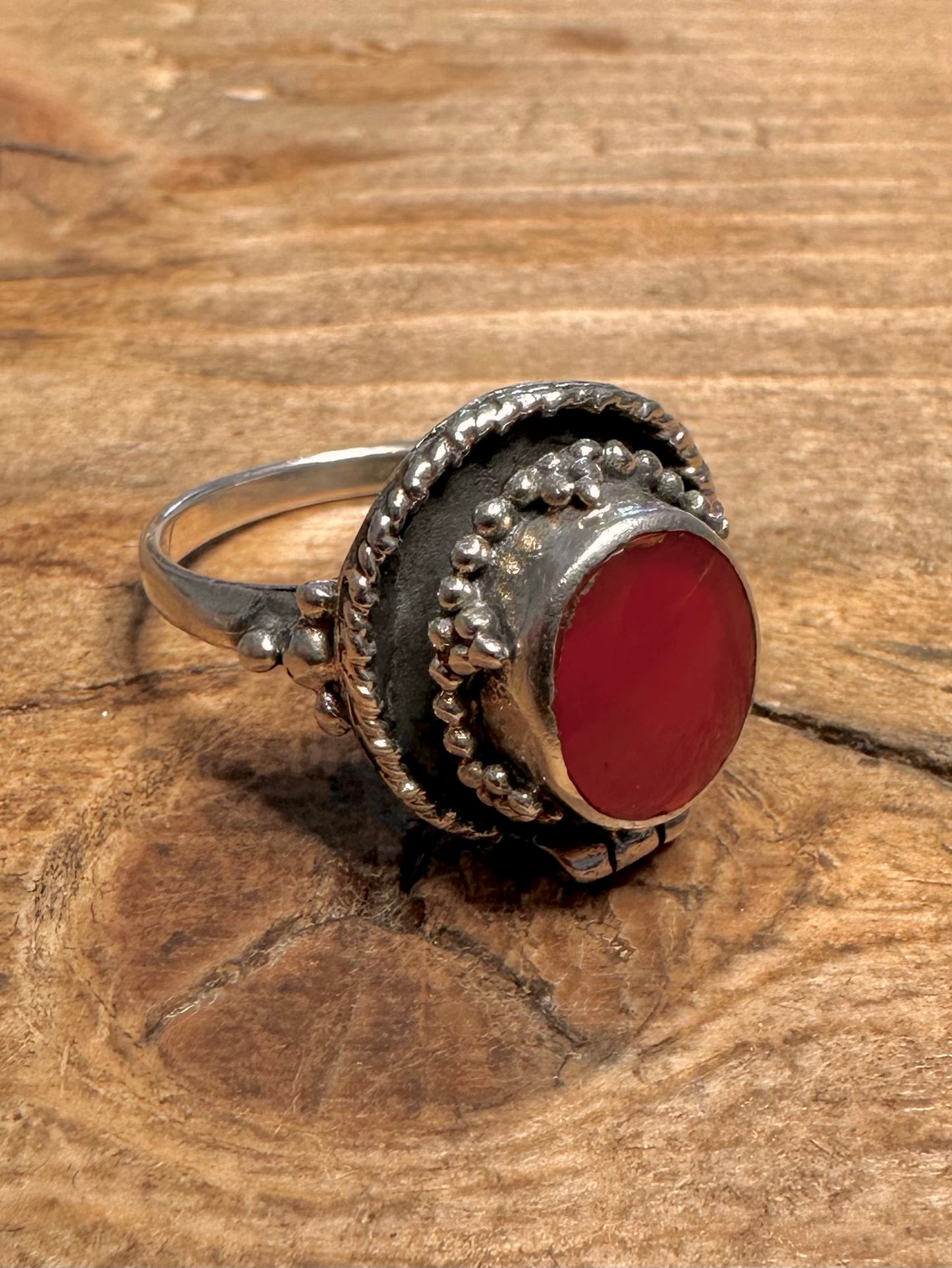 Vintage Carnelian Poison 925 Silver Size Q Ring