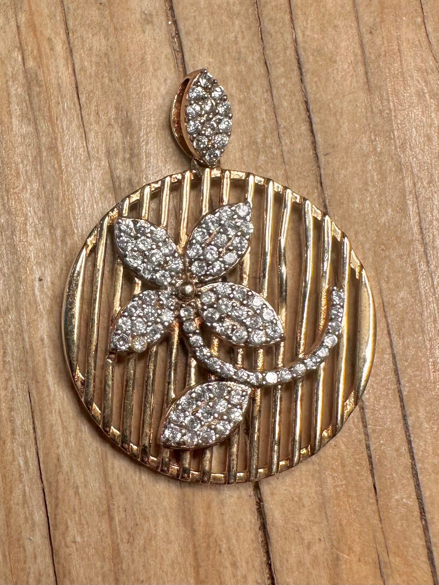 Modern CZ Stone Flower Gold on 925 Sterling Silver Pendant
