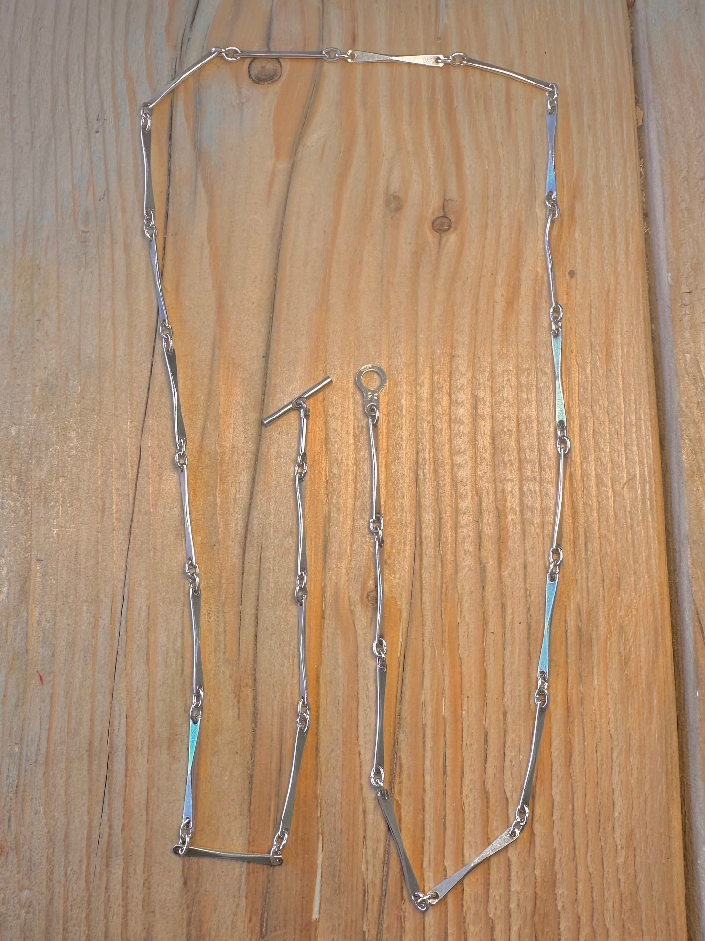 Vintage 1978 Unique Abstract Bar Link T Bar 925 Sterling Silver 30 inch Necklace