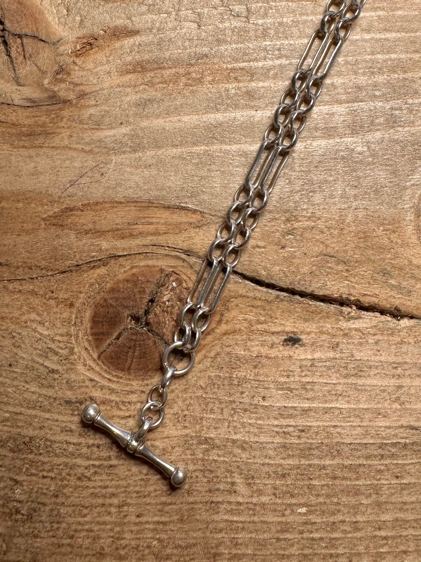 Vintage Trombone Link T Bar 925 Silver 18.3 inch Necklace