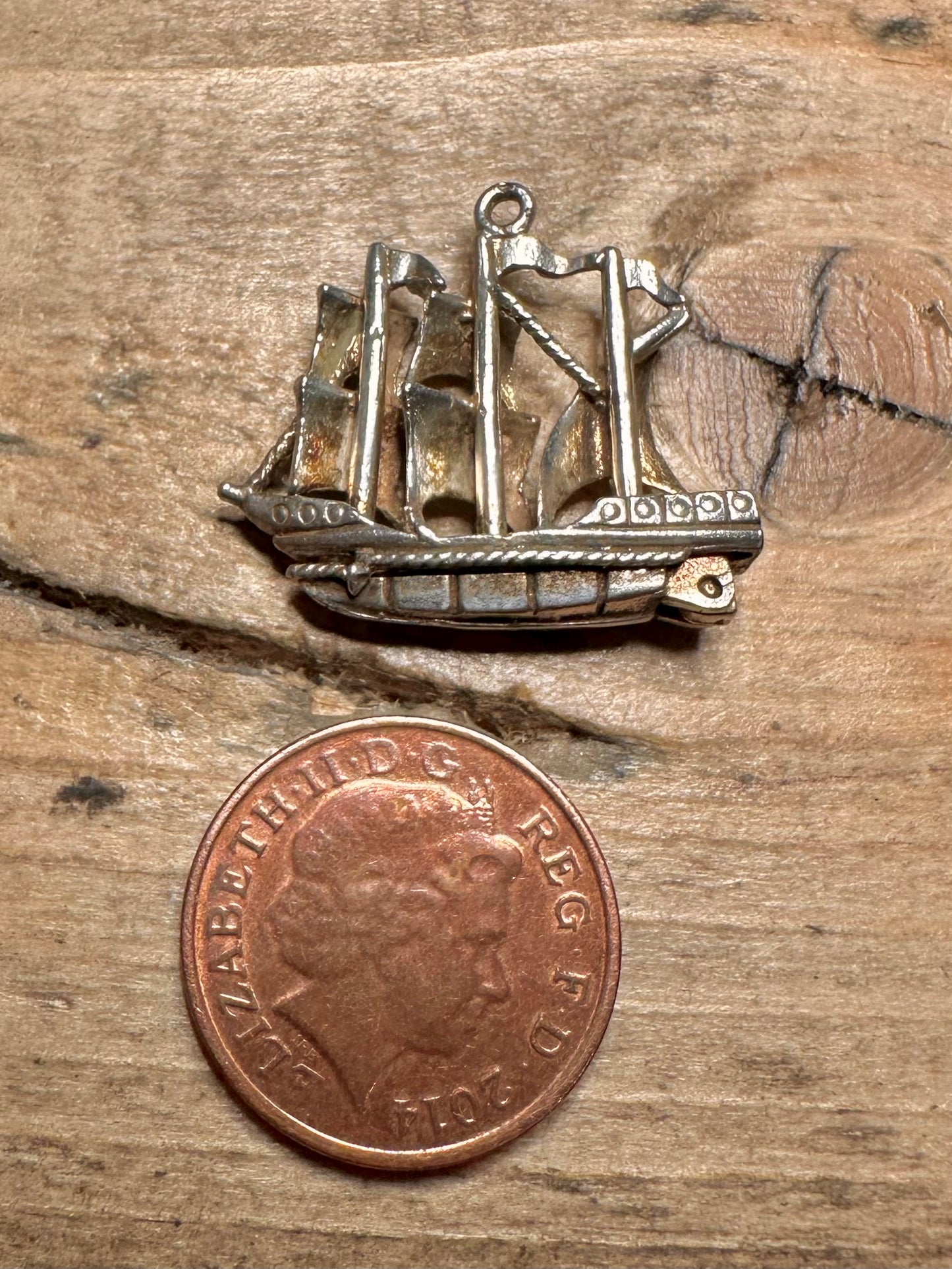 Vintage Pirate Ship with Gems 925 Silver Charm Pendant