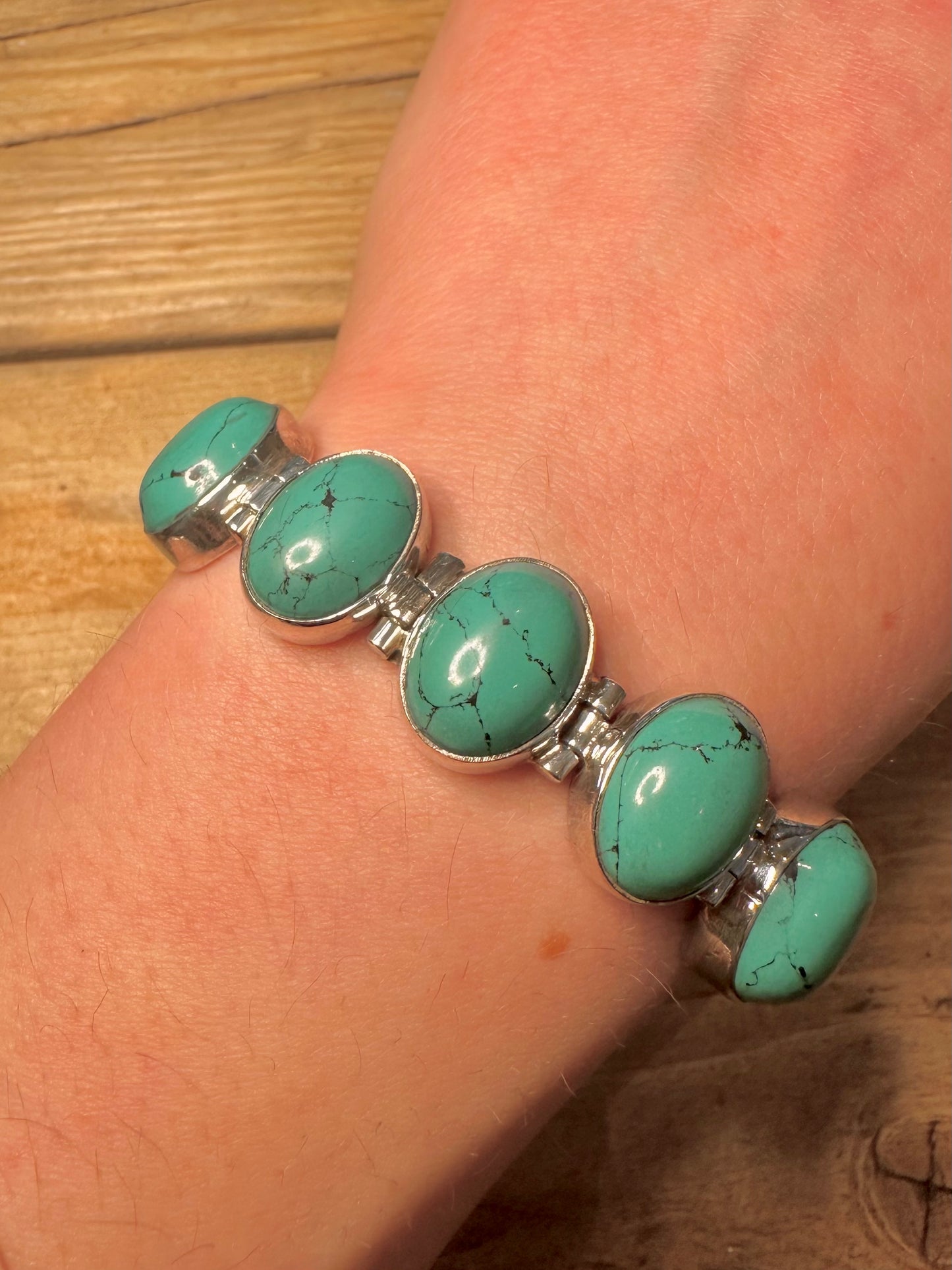 Vintage Turquoise Fox Tail Chain Hook Clasp 925 Silver 7.5 to 8 inch Bracelet