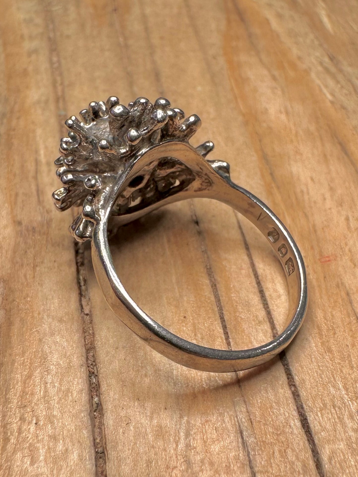 Abstract 1970 Brutalist Coral 925 Sterling Silver Size N Ring