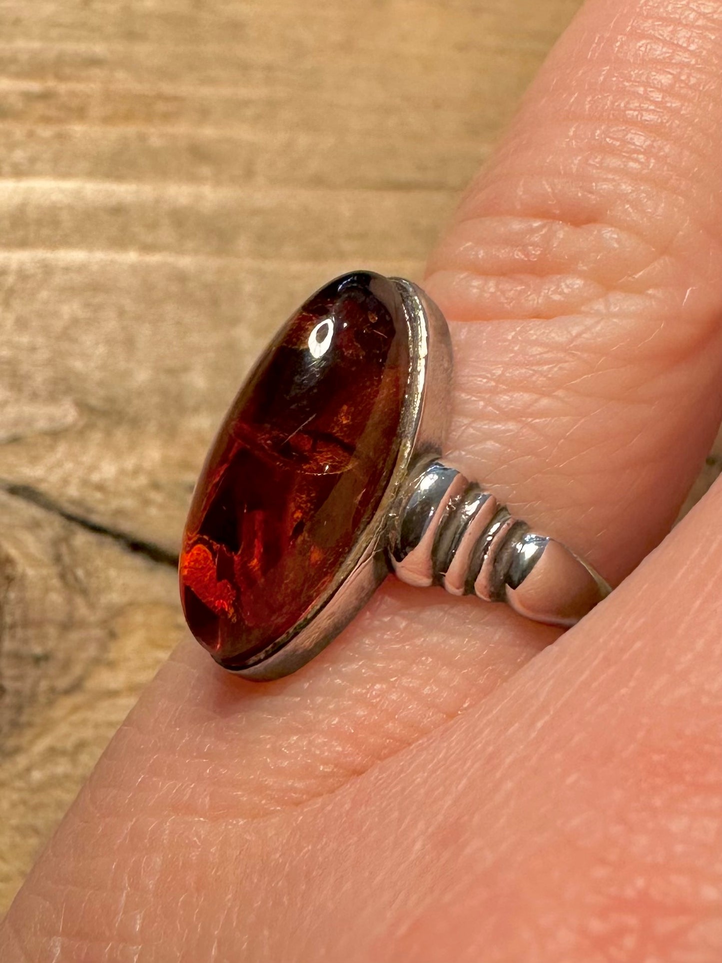 Vintage Amber 925 Silver Size N Ring