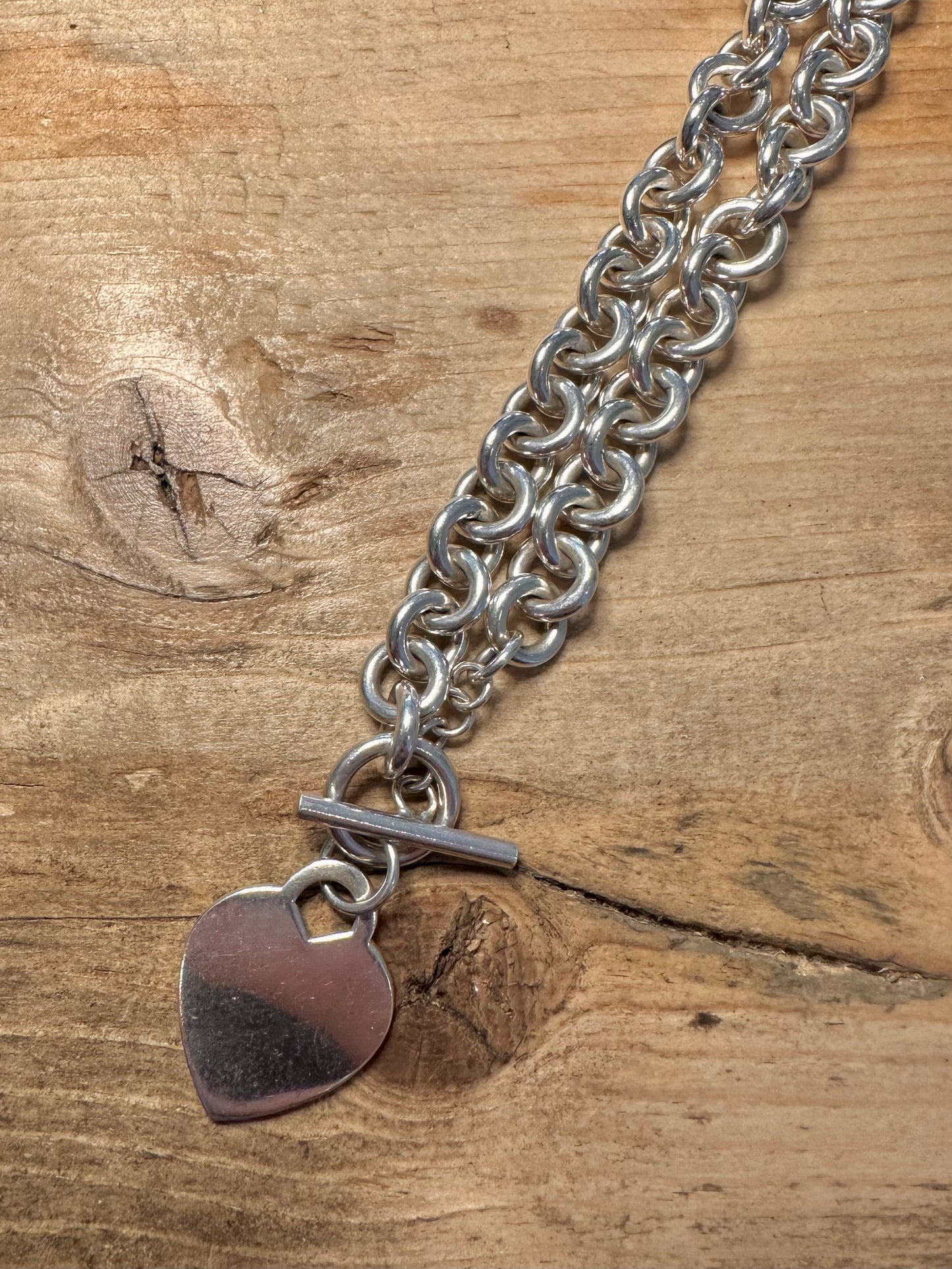 Modern 2004 Heavy Chunky Belcher Chain T Bar Heart Pendant 925 Silver Hallmarked 16.2 inch Necklace