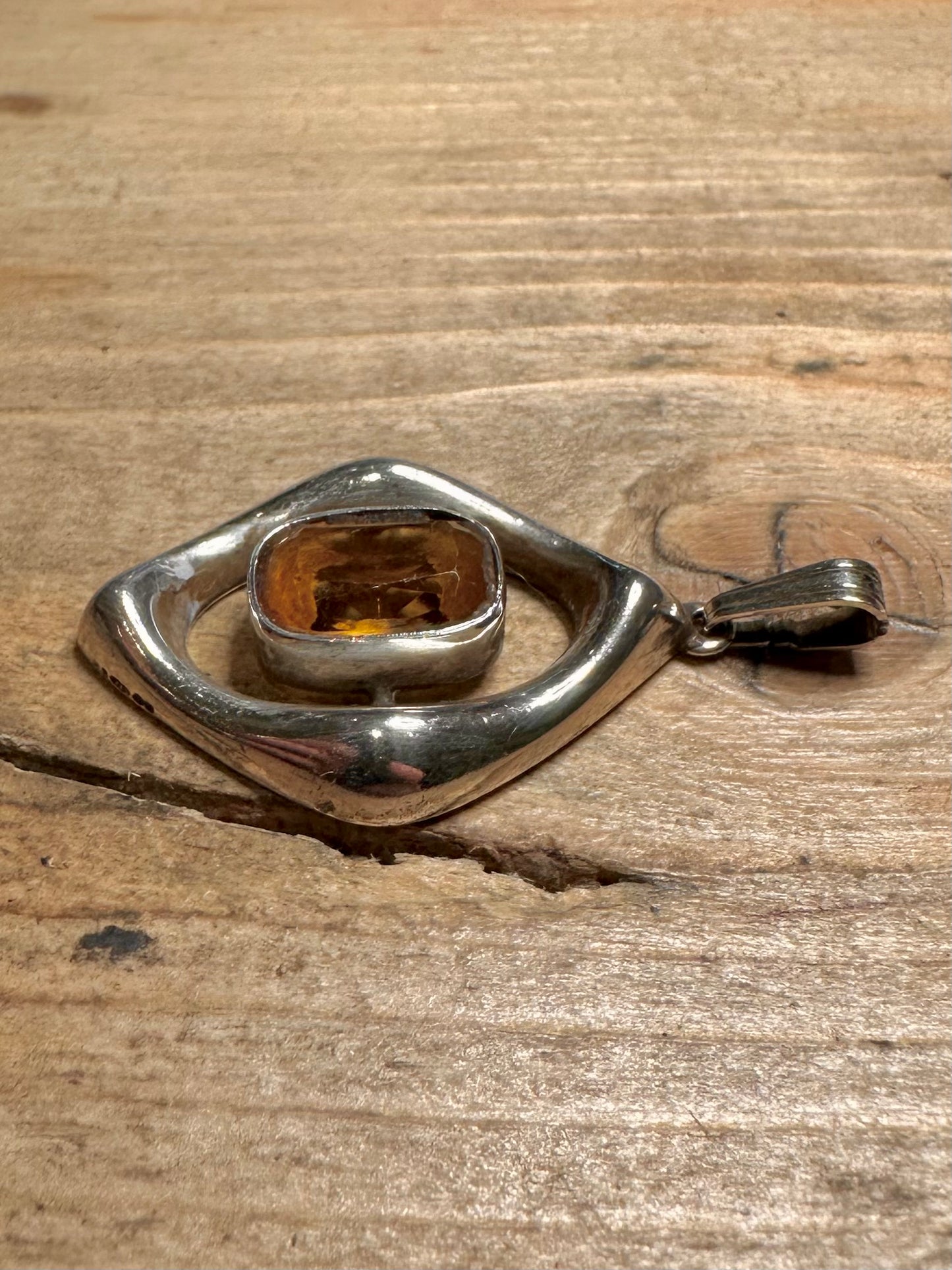 Vintage Abstract Citrine 925 Silver Pendant