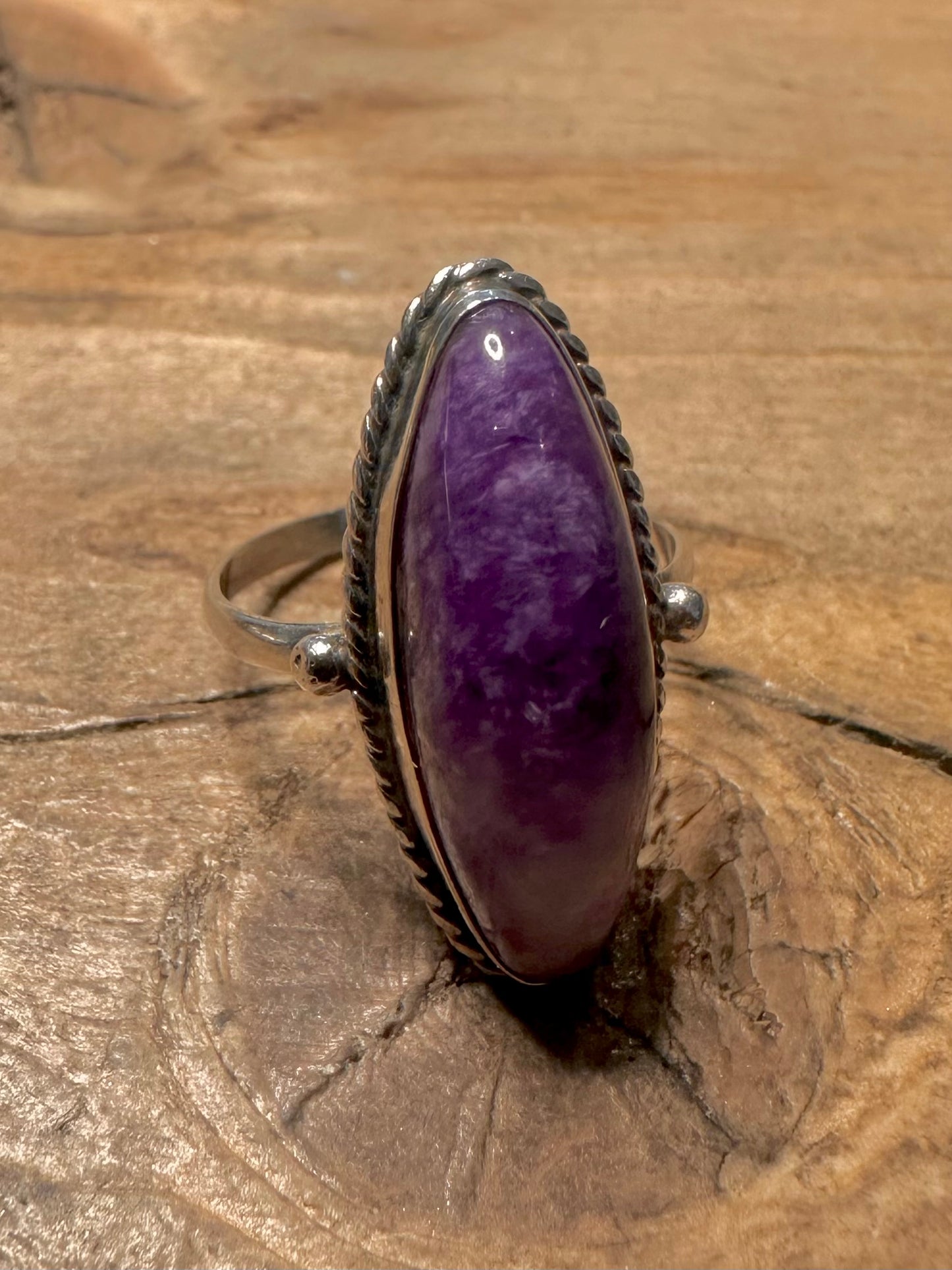 Vintage Charoite Elongated 925 Silver Size N Ring