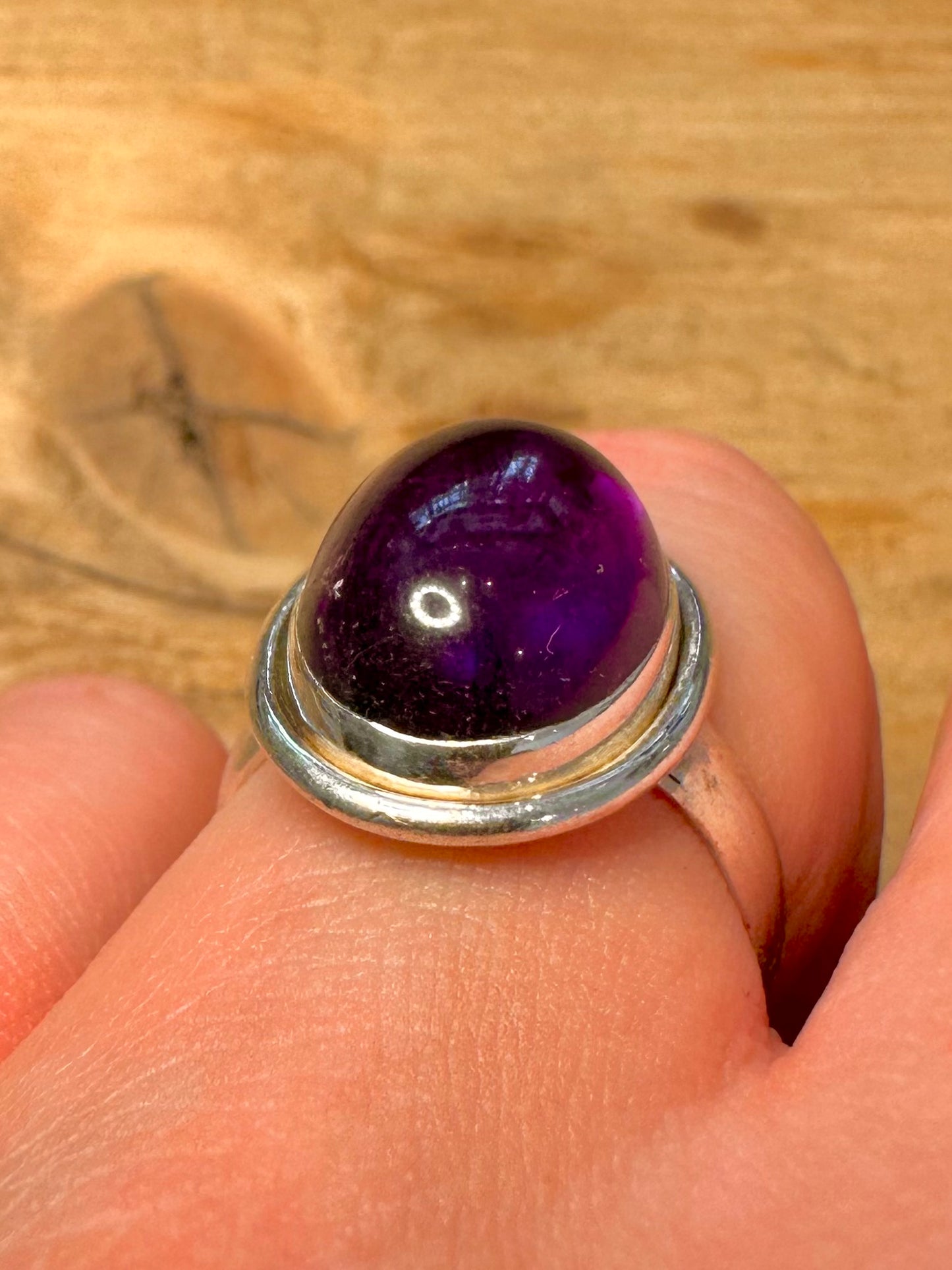 Vintage Amethyst Oval 925 Silver Size Q Ring