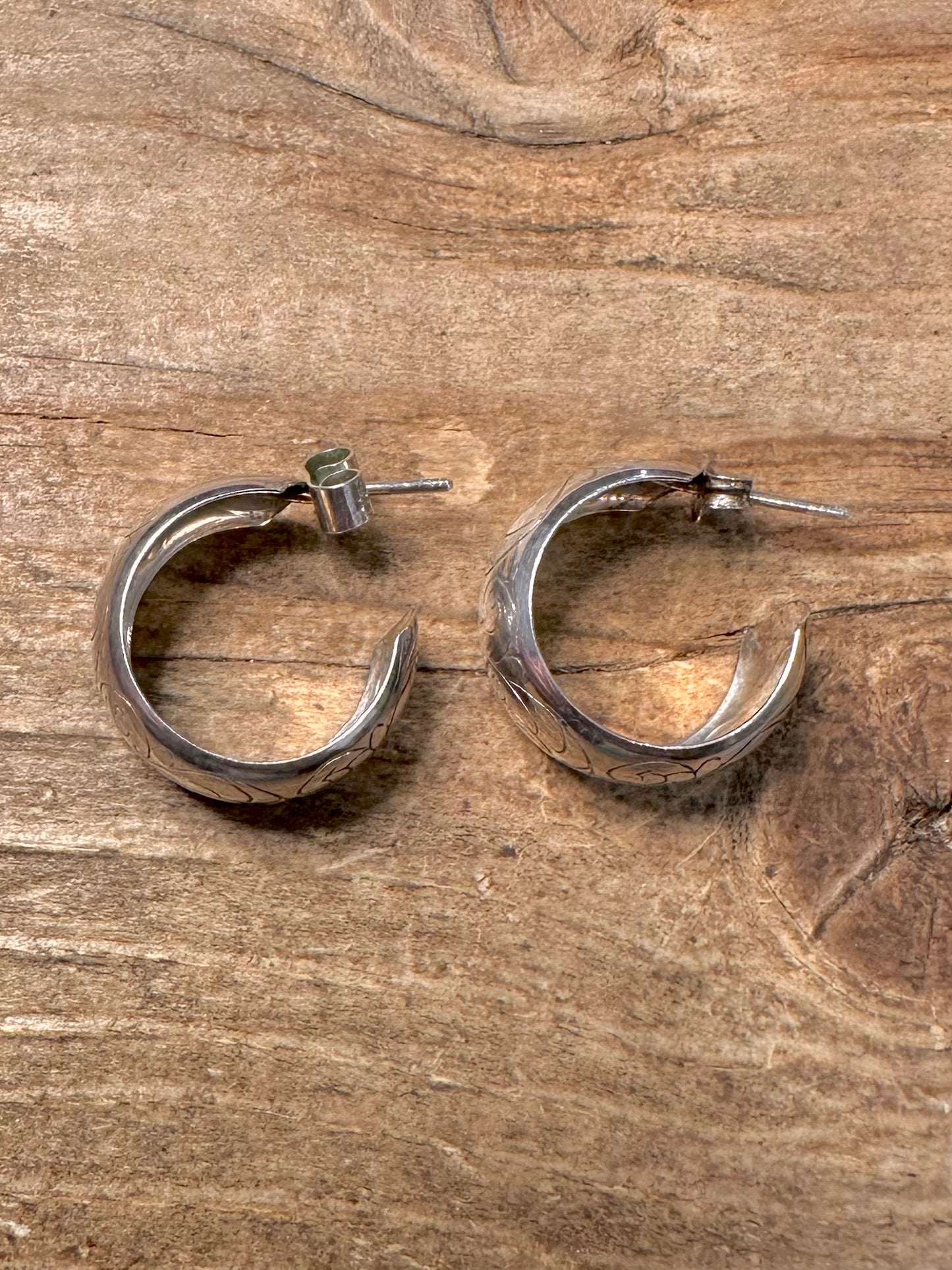 Vintage Engraved Chunky Hoops 925 Silver Earrings