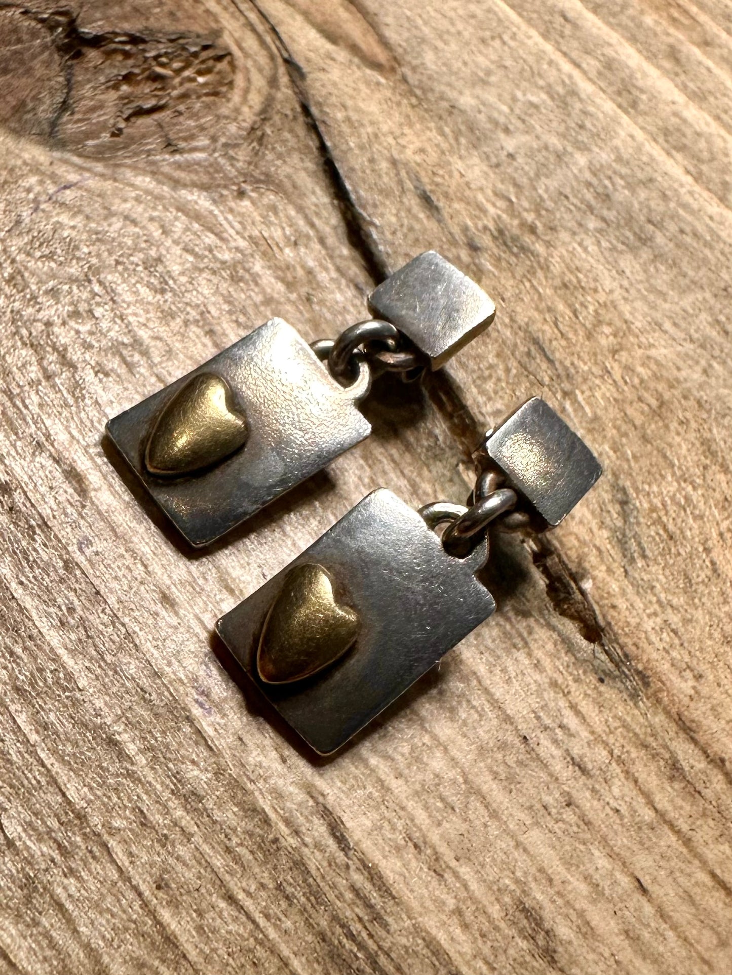 Abstract Square Heart Gold 925 Silver Earrings