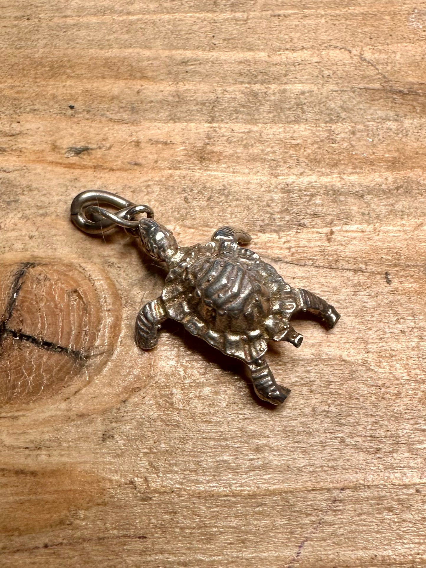 Vintage Detailed Tortoise 925 Silver Charm Pendant