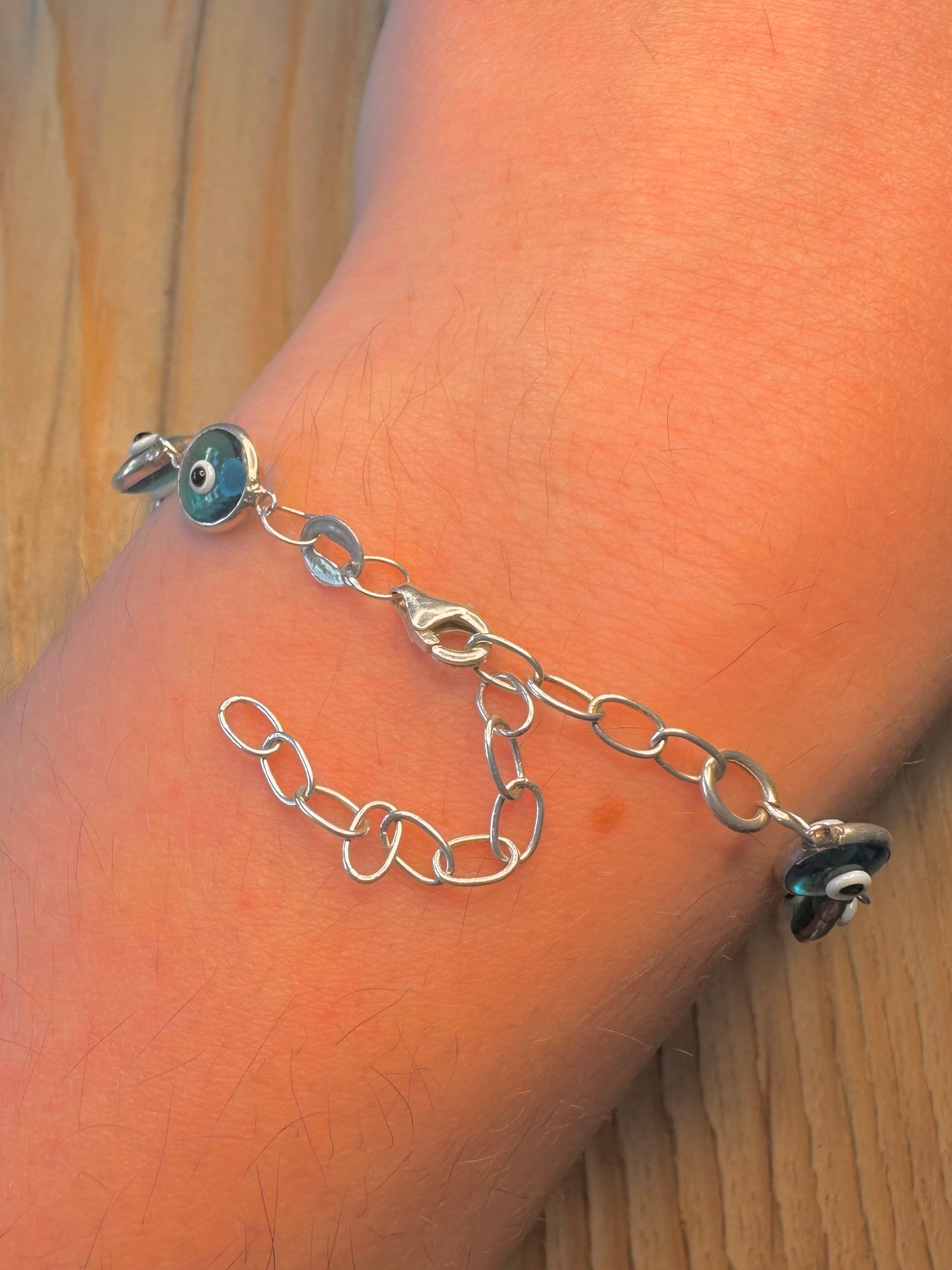 Vintage Evil Eye 925 Sterling Silver 7.2 to 9.5 Bracelet