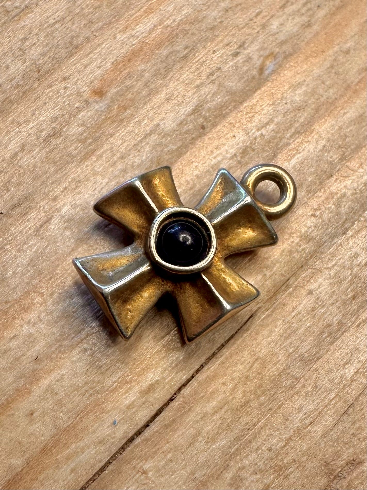 Vintage 1994 Maltese Cross Lapis Gold on 925 Sterling Silver Pendant