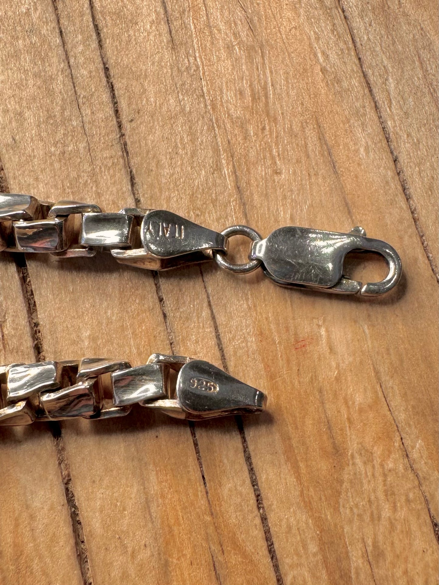 Vintage Hammered Twisted Box Chain 925 Sterling Silver 8.5 inch Bracelet