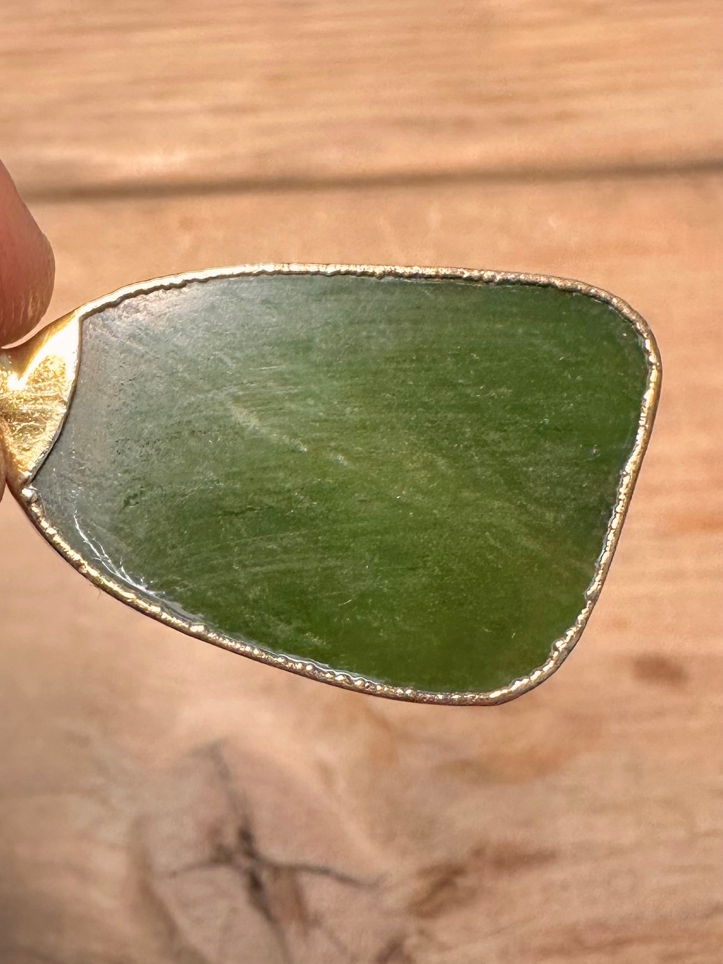 Abstract 1982 Nephrite Green Gold on 925 Silver Pendant