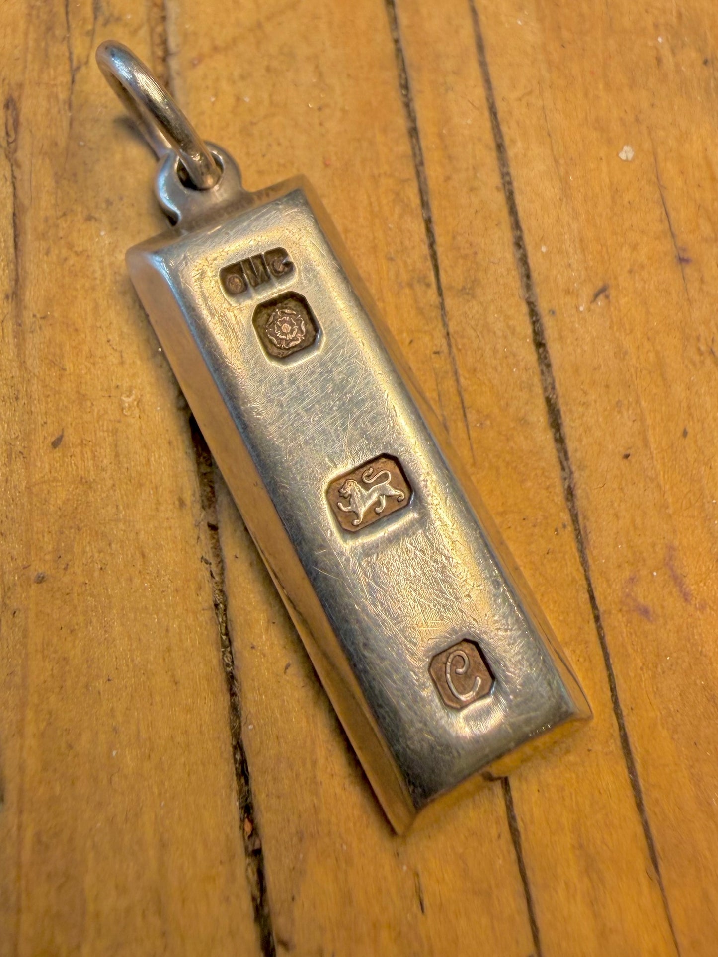 Ingot 1977 Maker GMC Sheffield 925 Sterling Silver Pendant