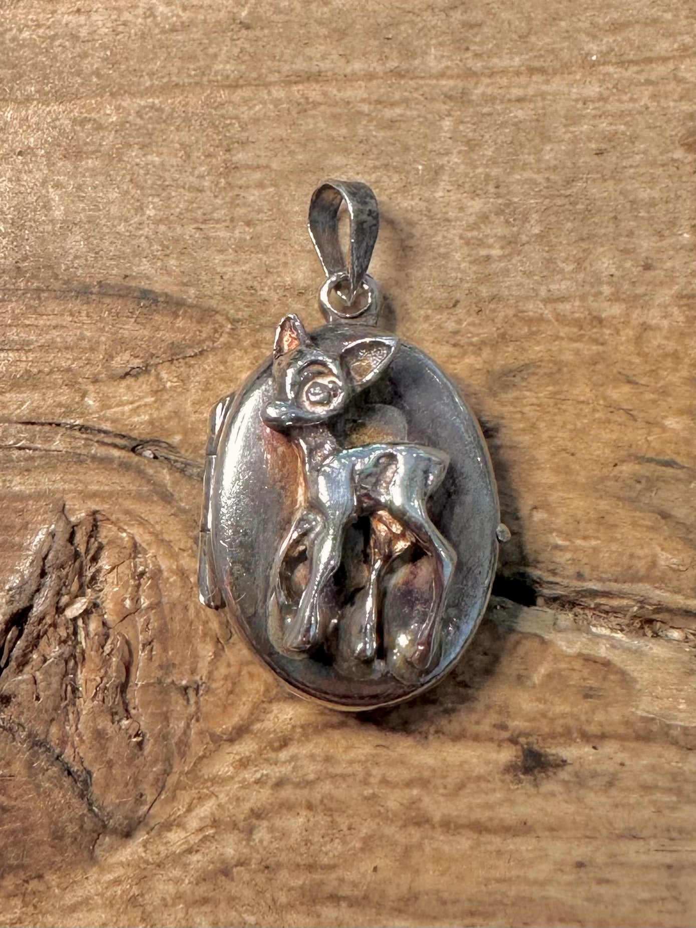 Vintage Bambi Oval 925 Silver Locket Pendant