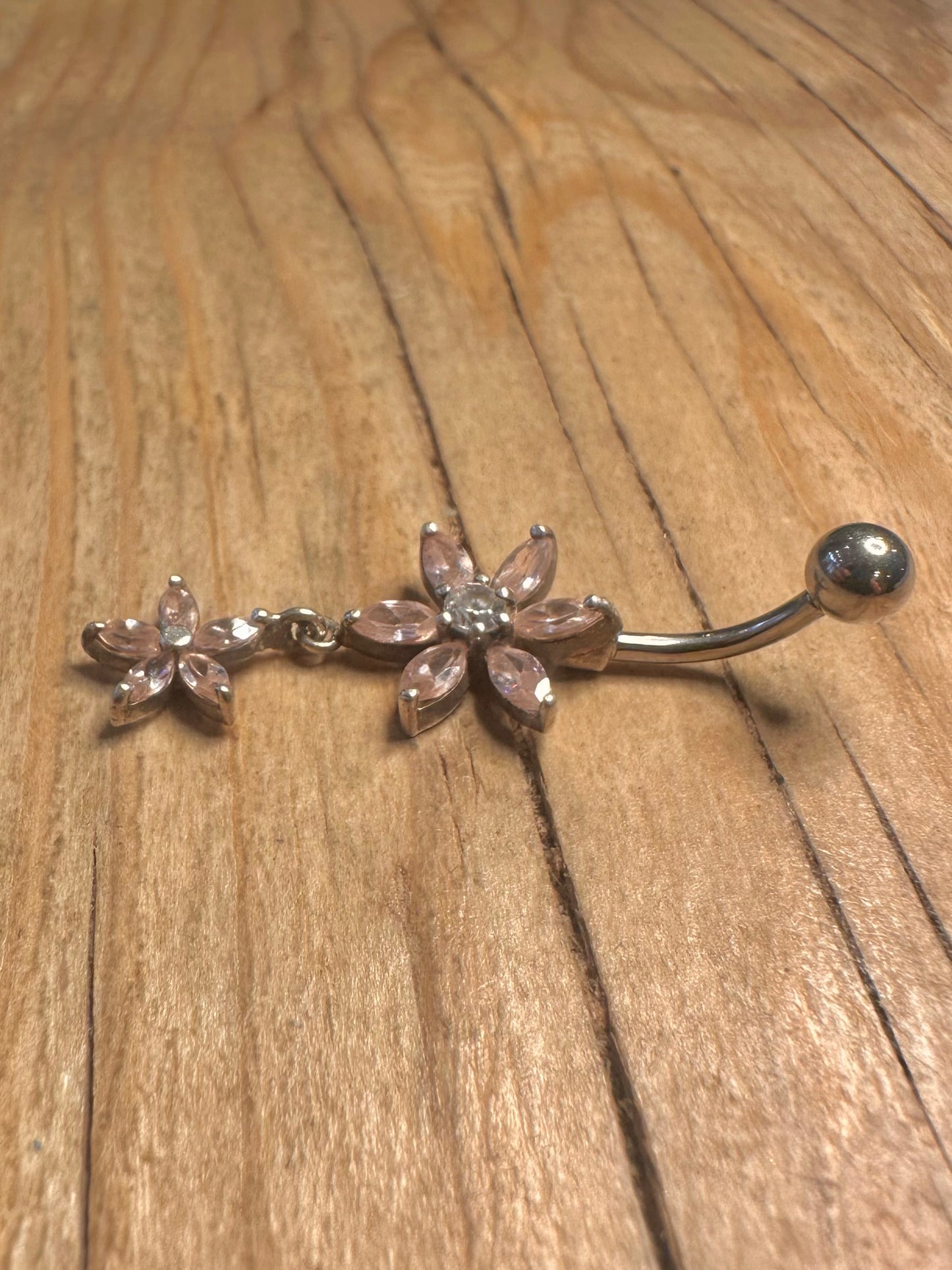 Modern Pink Flower Belly Bar 925 Sterling Silver Body Jewellery