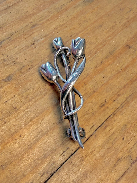 Tulip Flowers 925 Sterling Silver Brooch