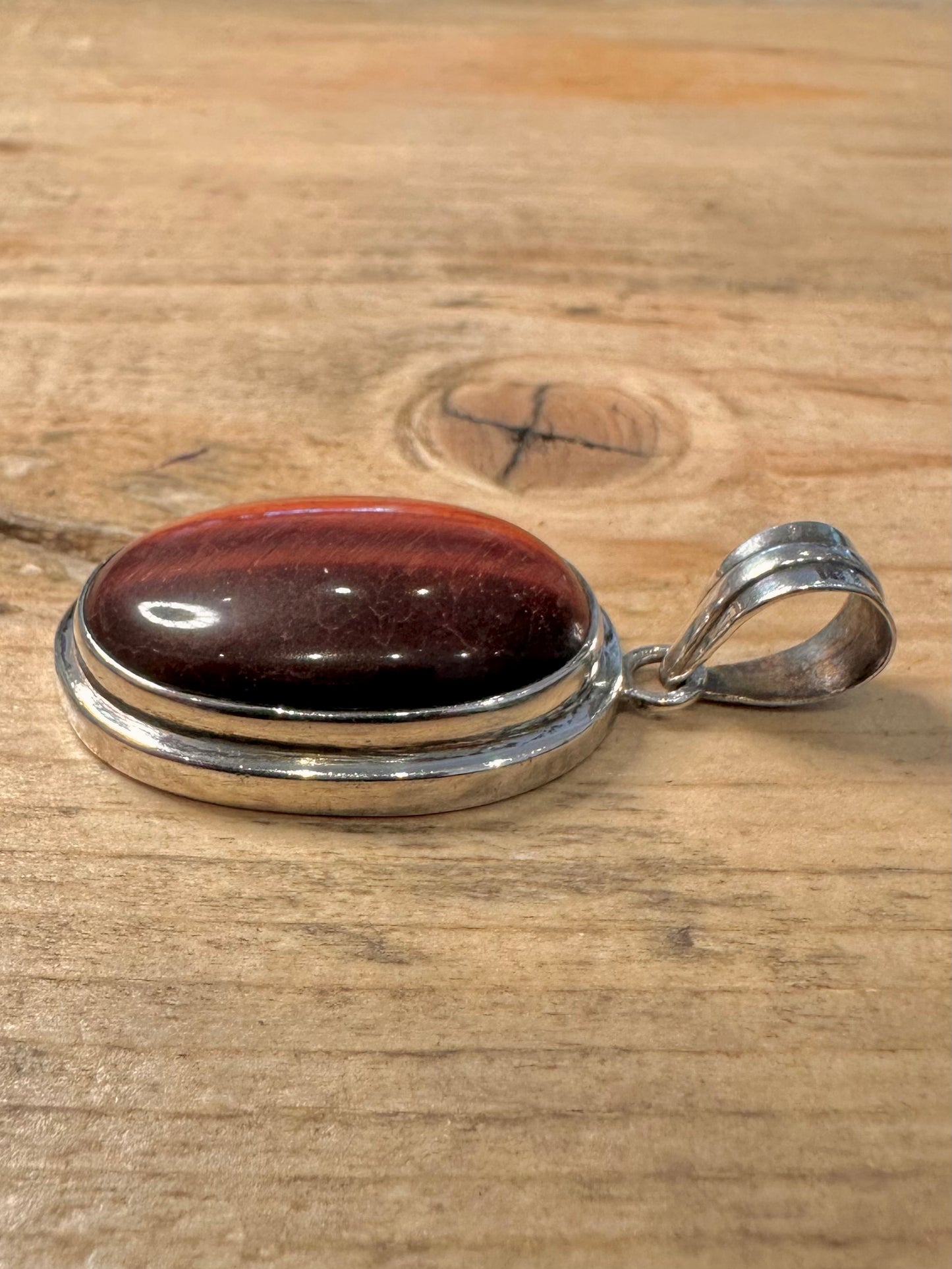 Vintage Red Tigers Oval 925 Silver Pendant