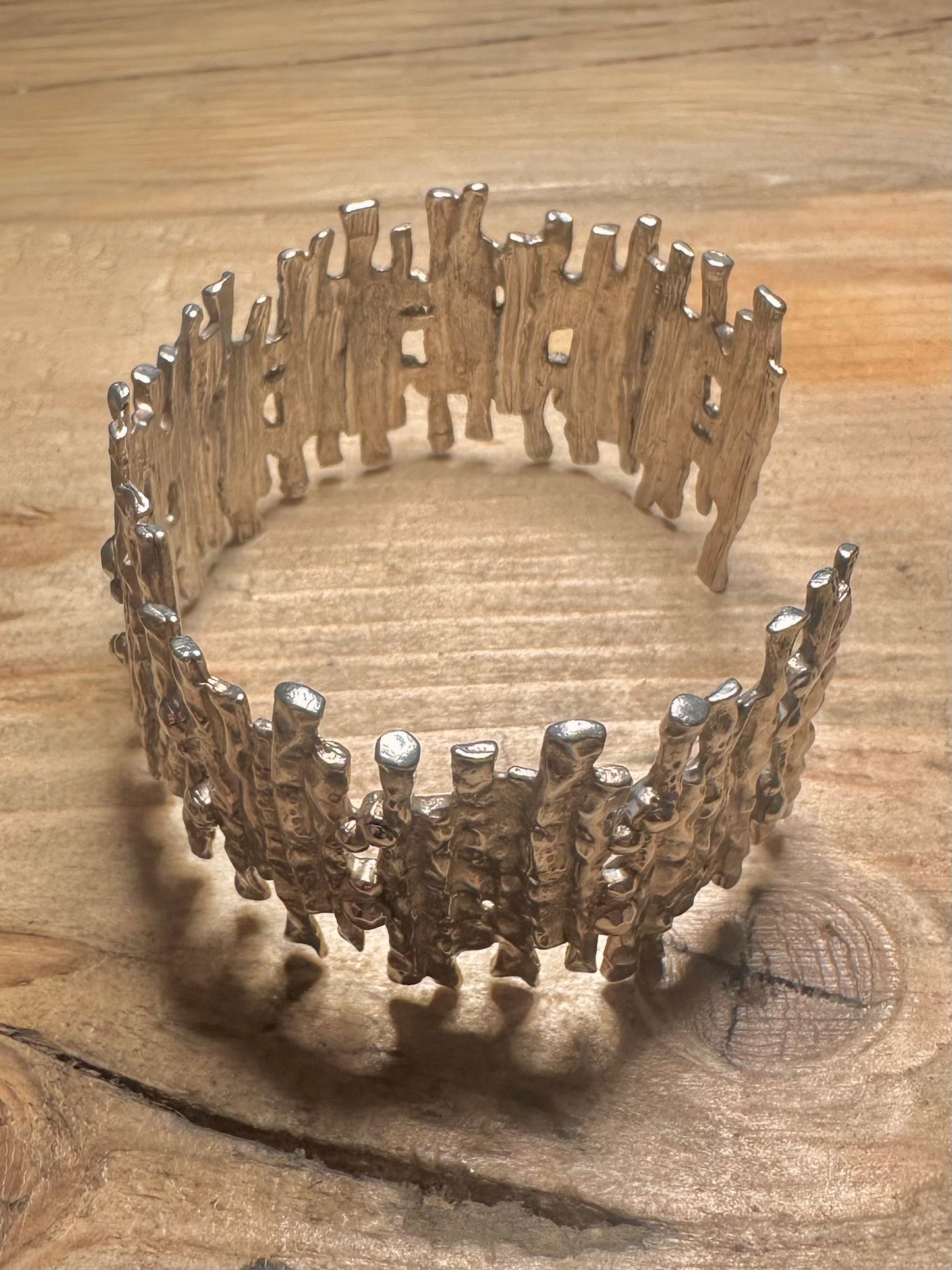 Abstract Brutalist 2007 Textured 925 Silver Cuff Bangle