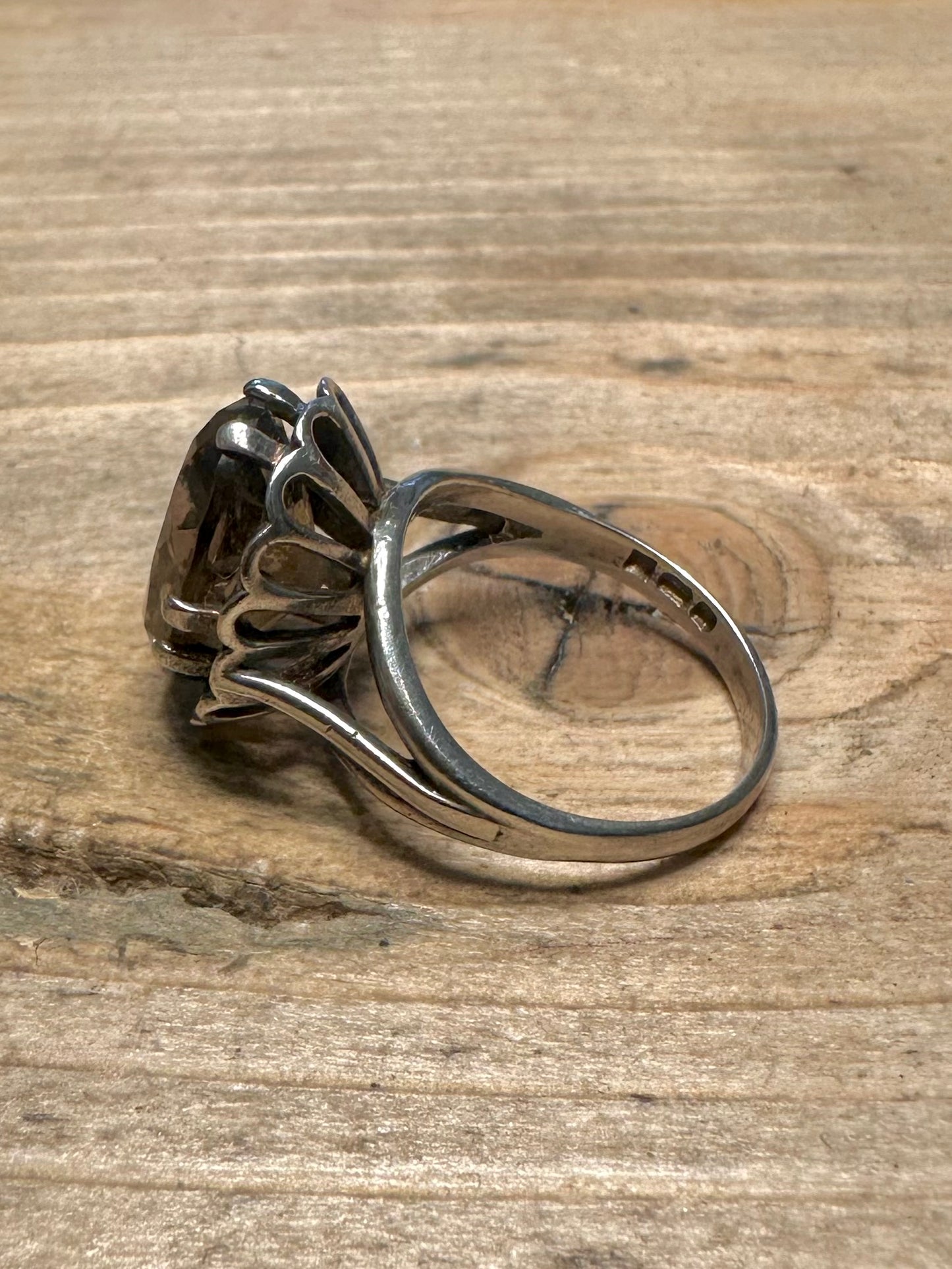 Vintage 1978 Smokey Quarts 925 Silver Size L Ring