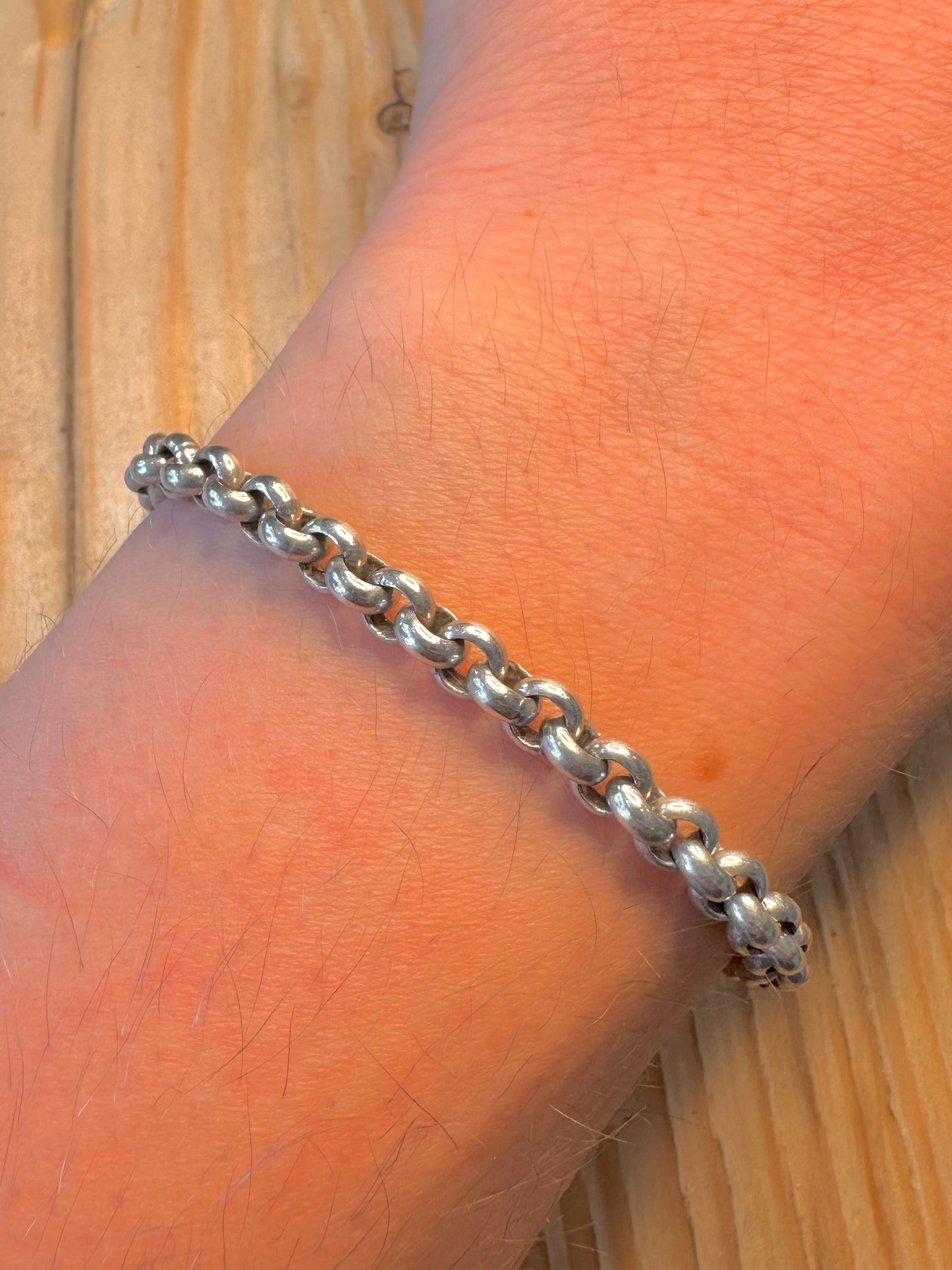 Vintage Belcher Chain T Bar Clasp Heart 925 Silver Hallmarked 7.5 inch Bracelet
