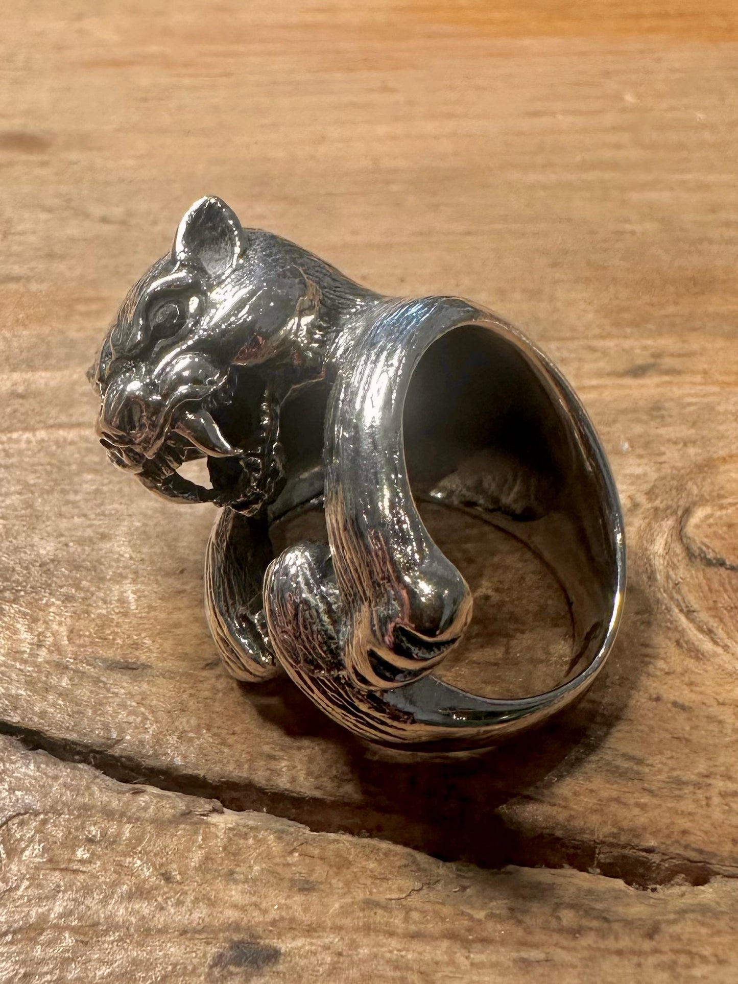 Modern Panther Black Stone Eyes 925 Silver Size N1/2 Ring