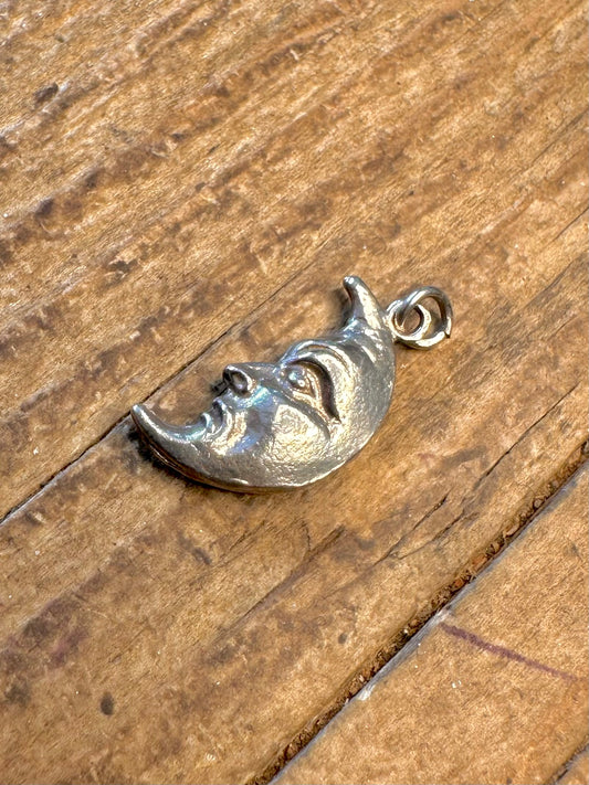 Moon Face Happy and Sad 925 Sterling Silver Charm Pendant