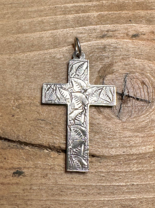 Vintage 1893 Engraved Cross 925 Silver Pendant