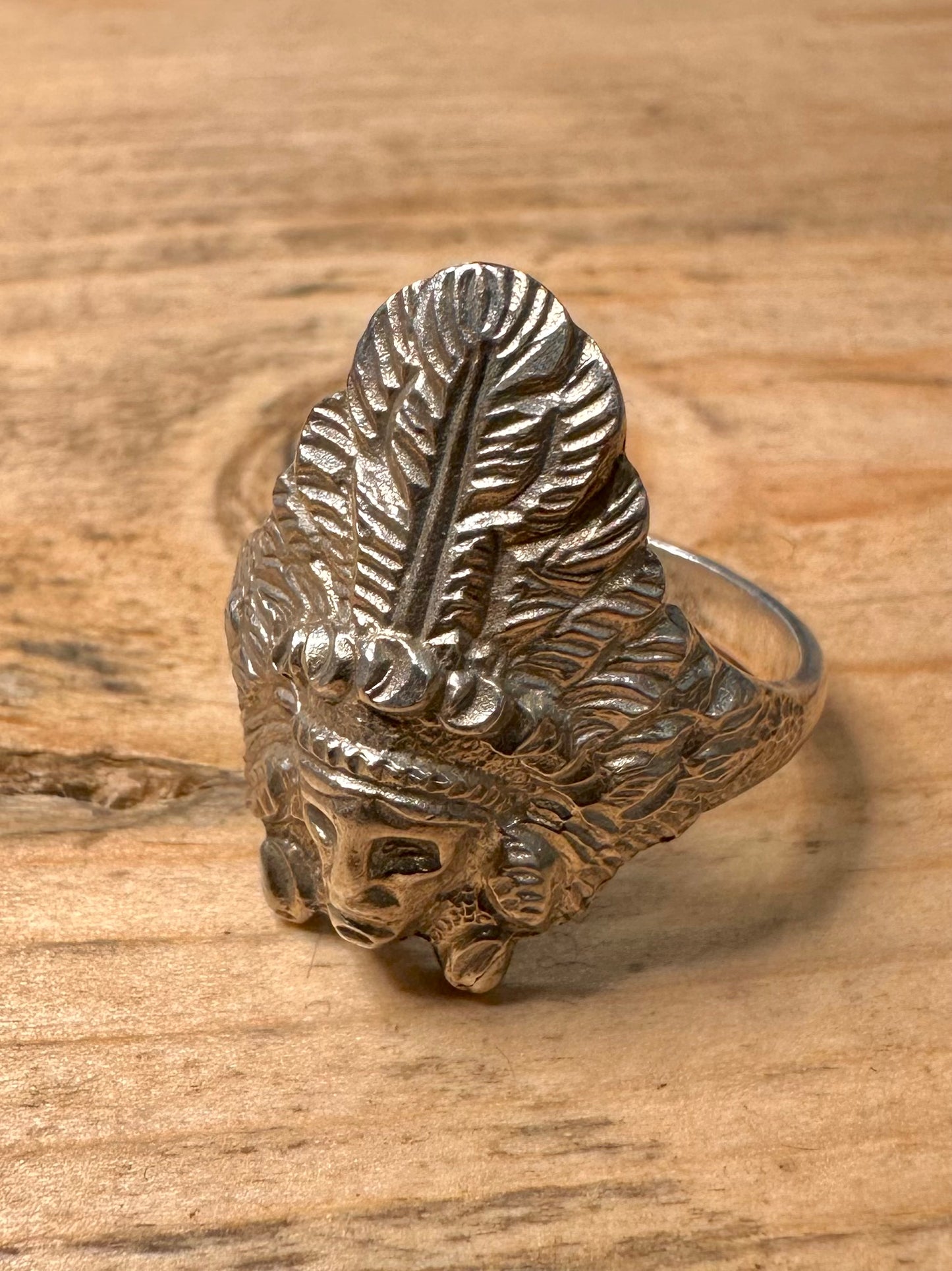 Vintage Native American Head 925 Silver Size U1/2 Ring