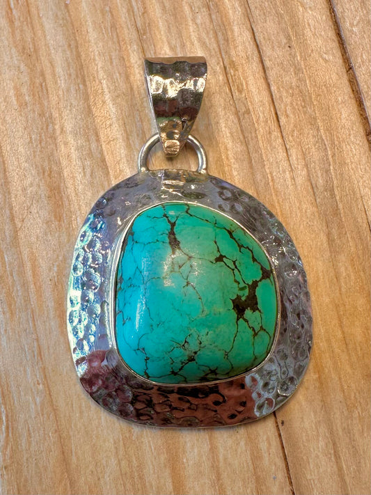 Abstract Hammered Turquoise 925 Silver Pendant