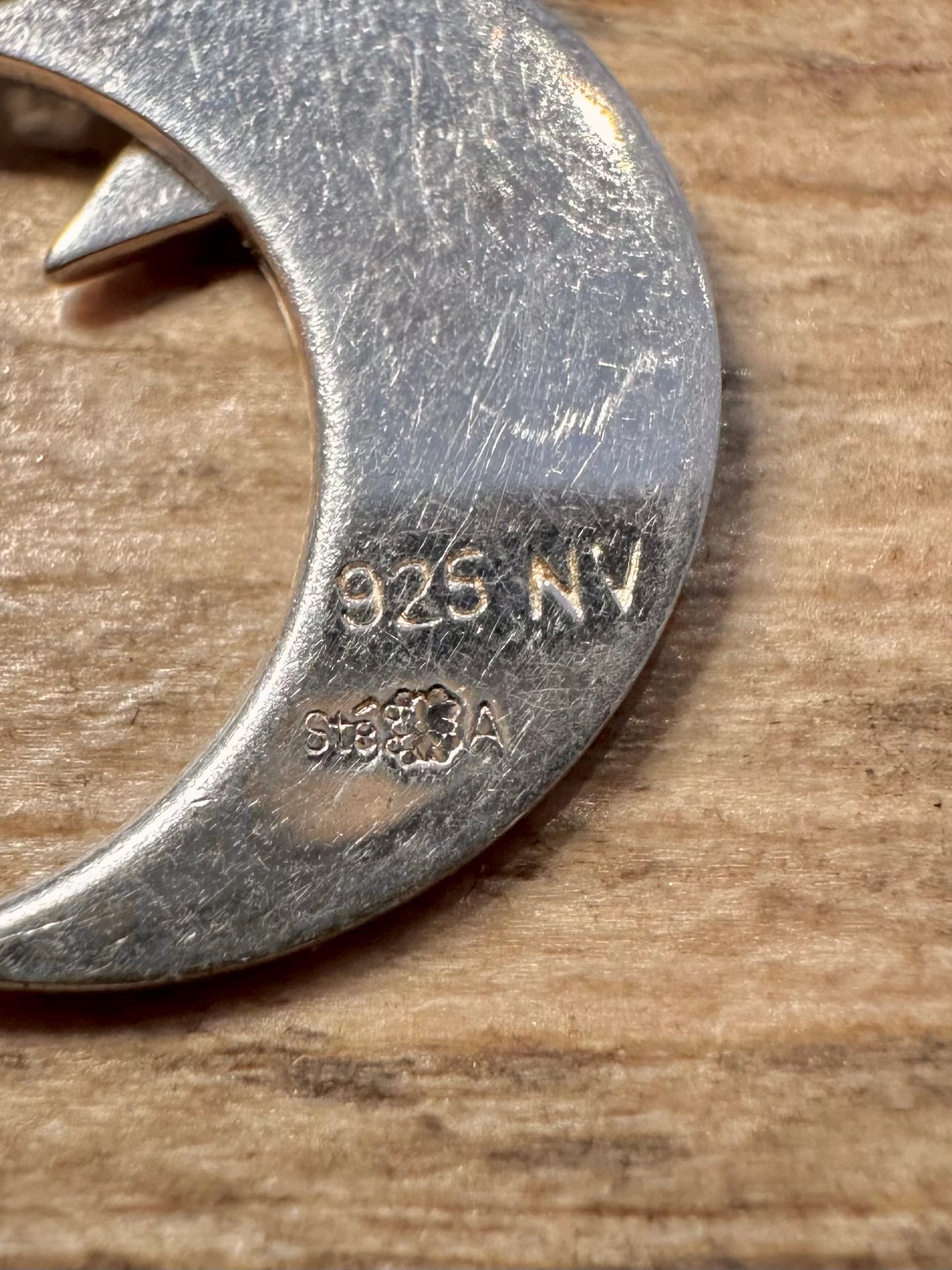 Modern Moon and Star 925 Silver Pendant