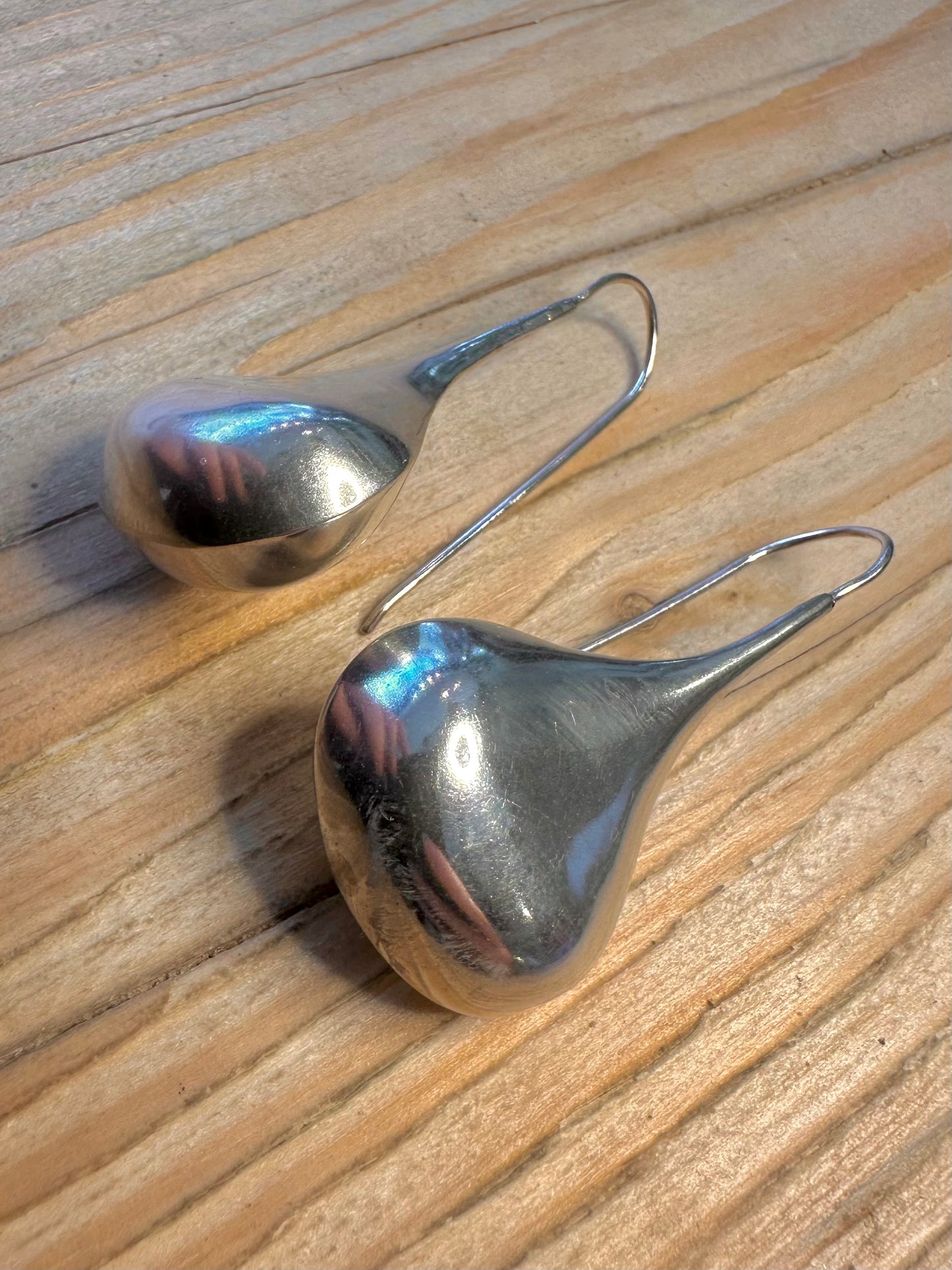 Vintage Chunky Tear Drop 925 Sterling Silver Earrings