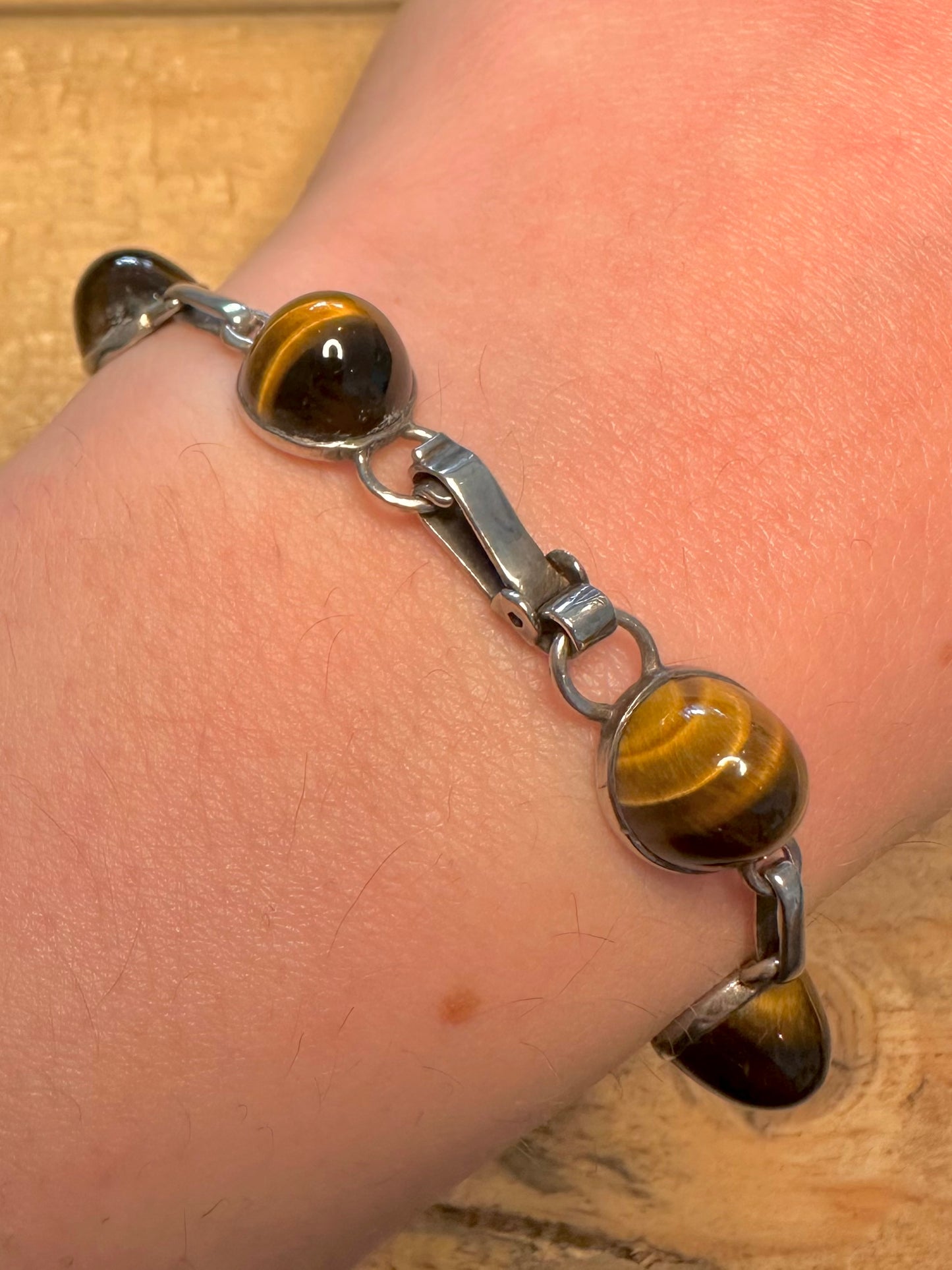 Vintage Tigers Eye Link 925 Silver 8 inch Bracelet