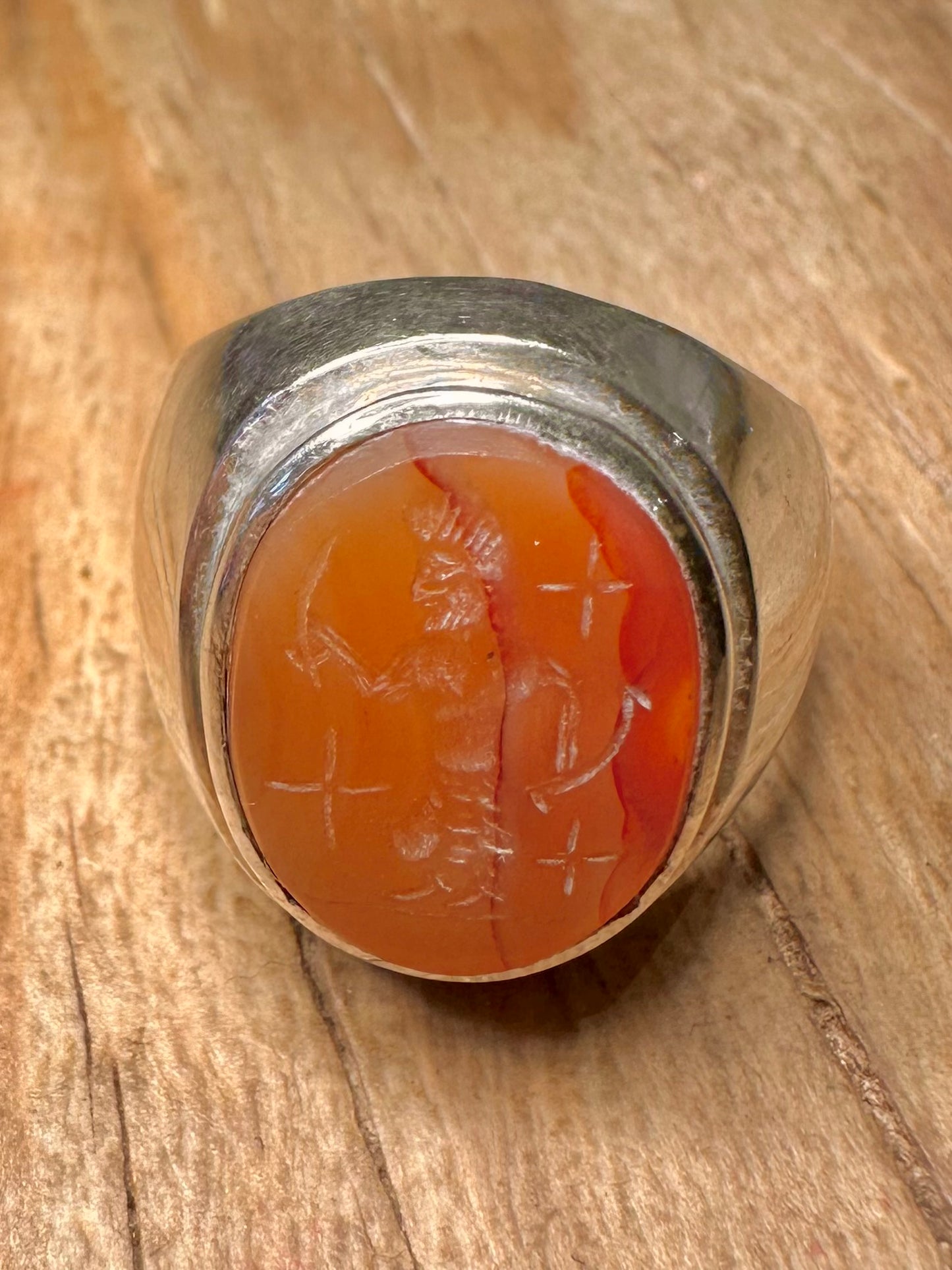 Vintage Banded Agate Sultan Intaglio 925 Sterling Silver Size T1/2 Ring