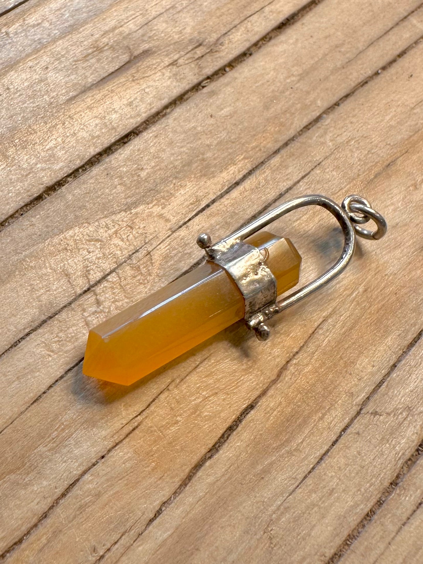 Modern Yellow Quarts Pillar 925 Silver Pendant