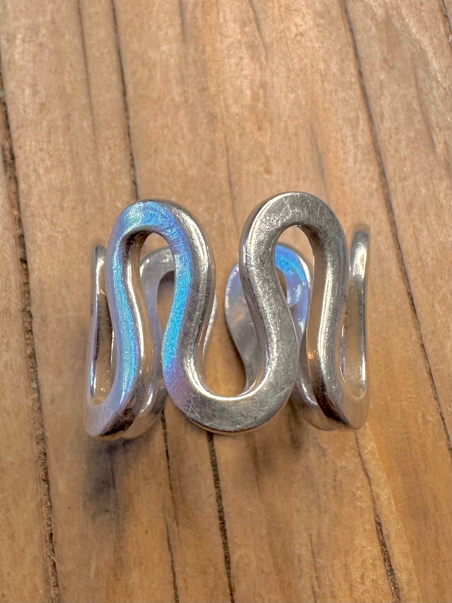 Modernist Wavy Band 925 Sterling Silver Size P1/2 Ring
