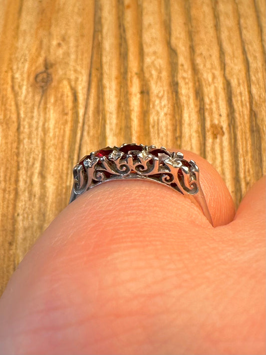 Victorian Style 1980 Garnet 925 Sterling Silver Size N Ring