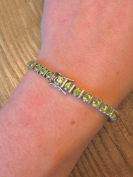Peridot Tennis 925 Sterling Silver 7.5 inch Bracelet