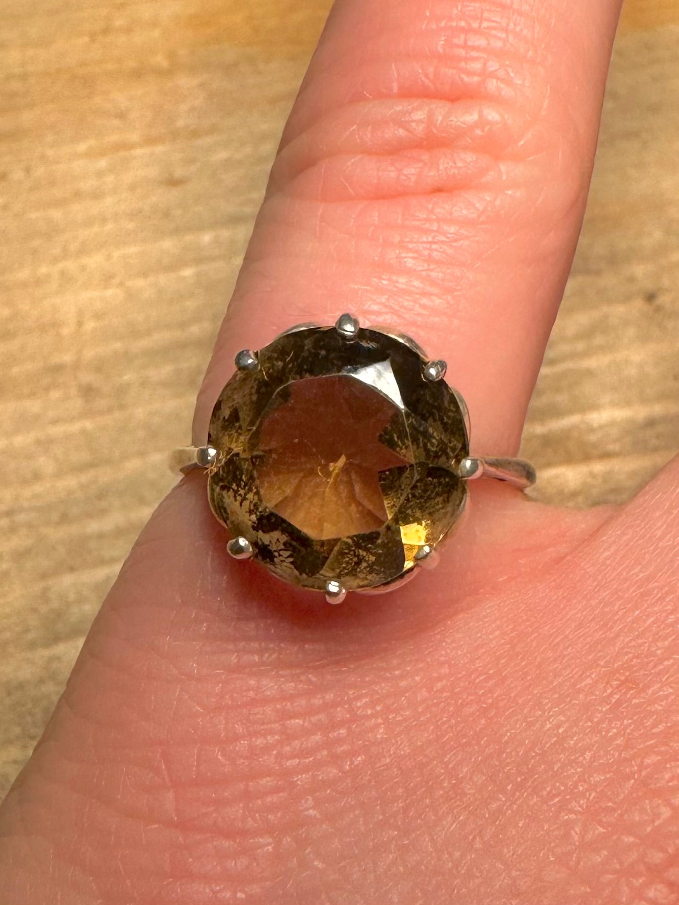 Vintage Smokey Quarts 925 Silver Size O Ring