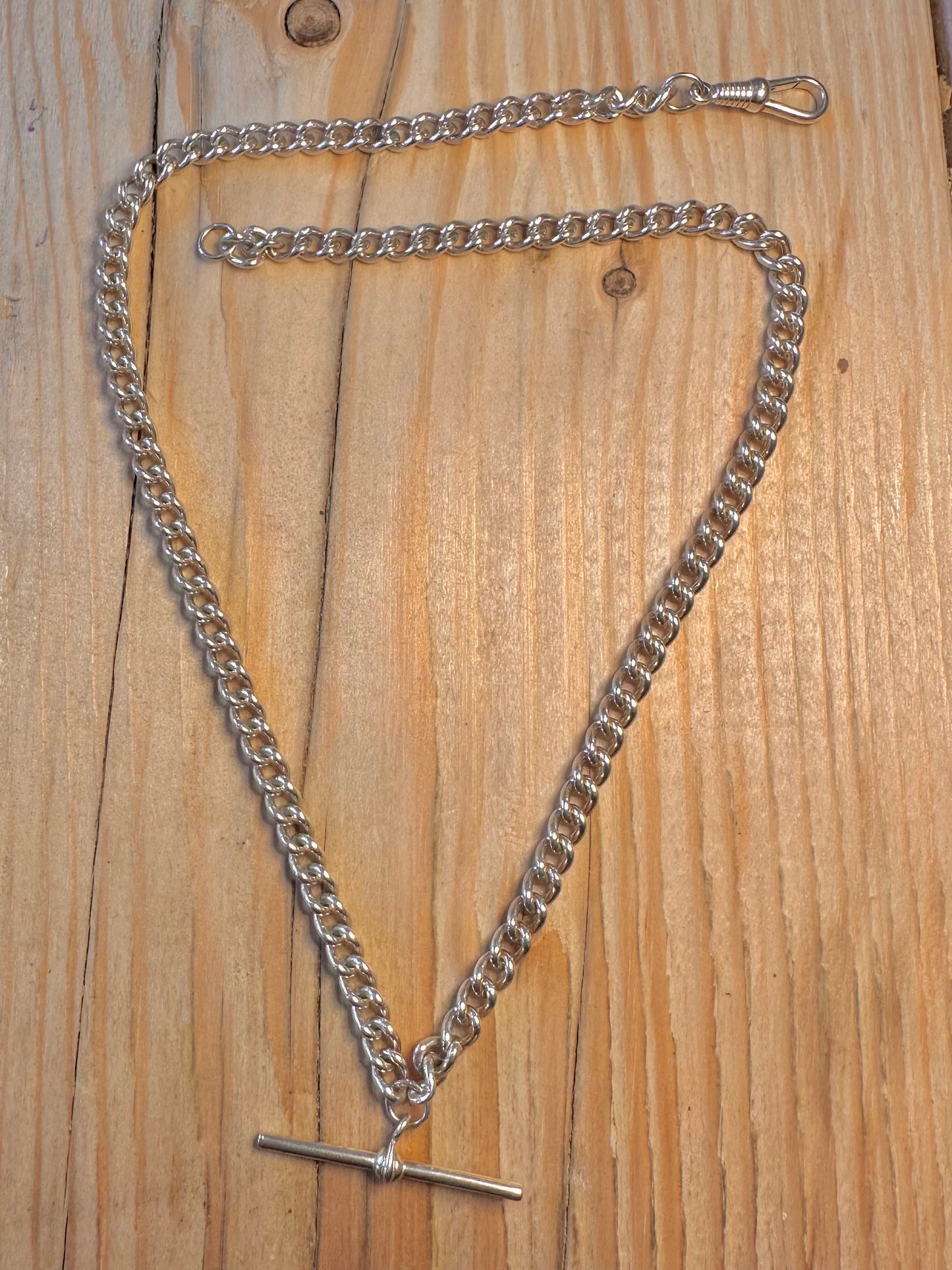 Vintage Albert Chain T Bar 925 Sterling Silver 18.4 inch Necklace