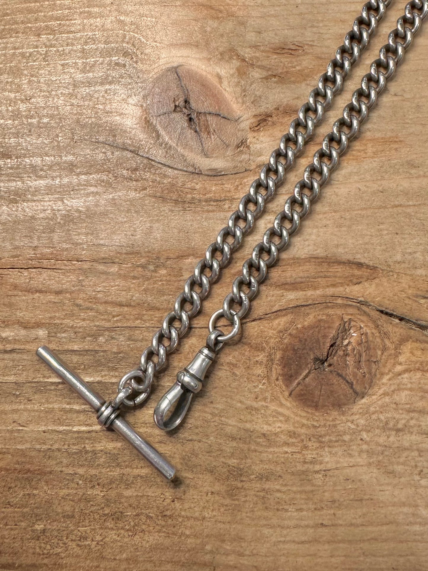 Vintage 1916 Albert Chain T Bar 925 Silver Every Link 15.6 inch Necklace