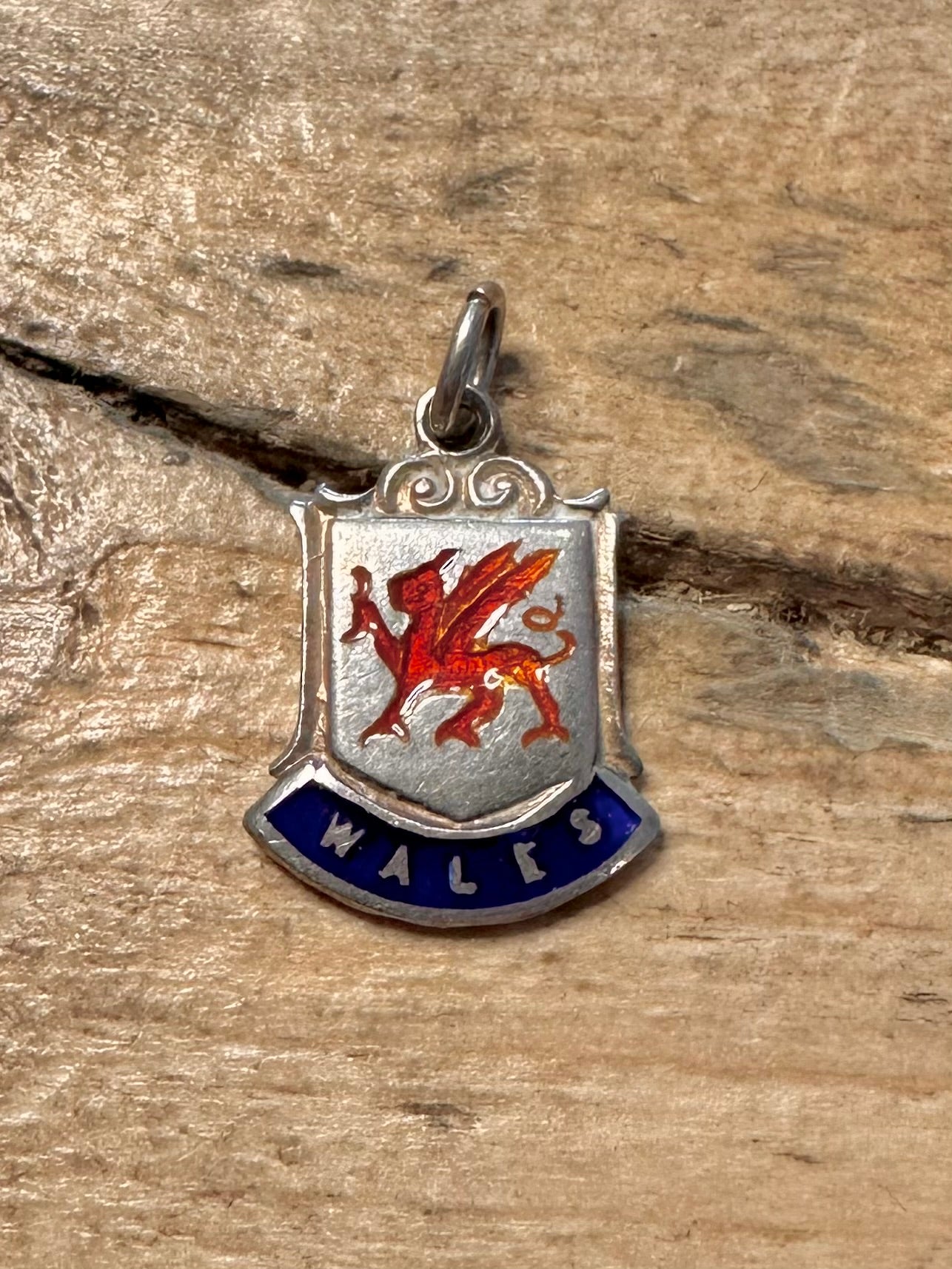 Vintage Wales Enamel Crest 925 Silver Charm Pendant
