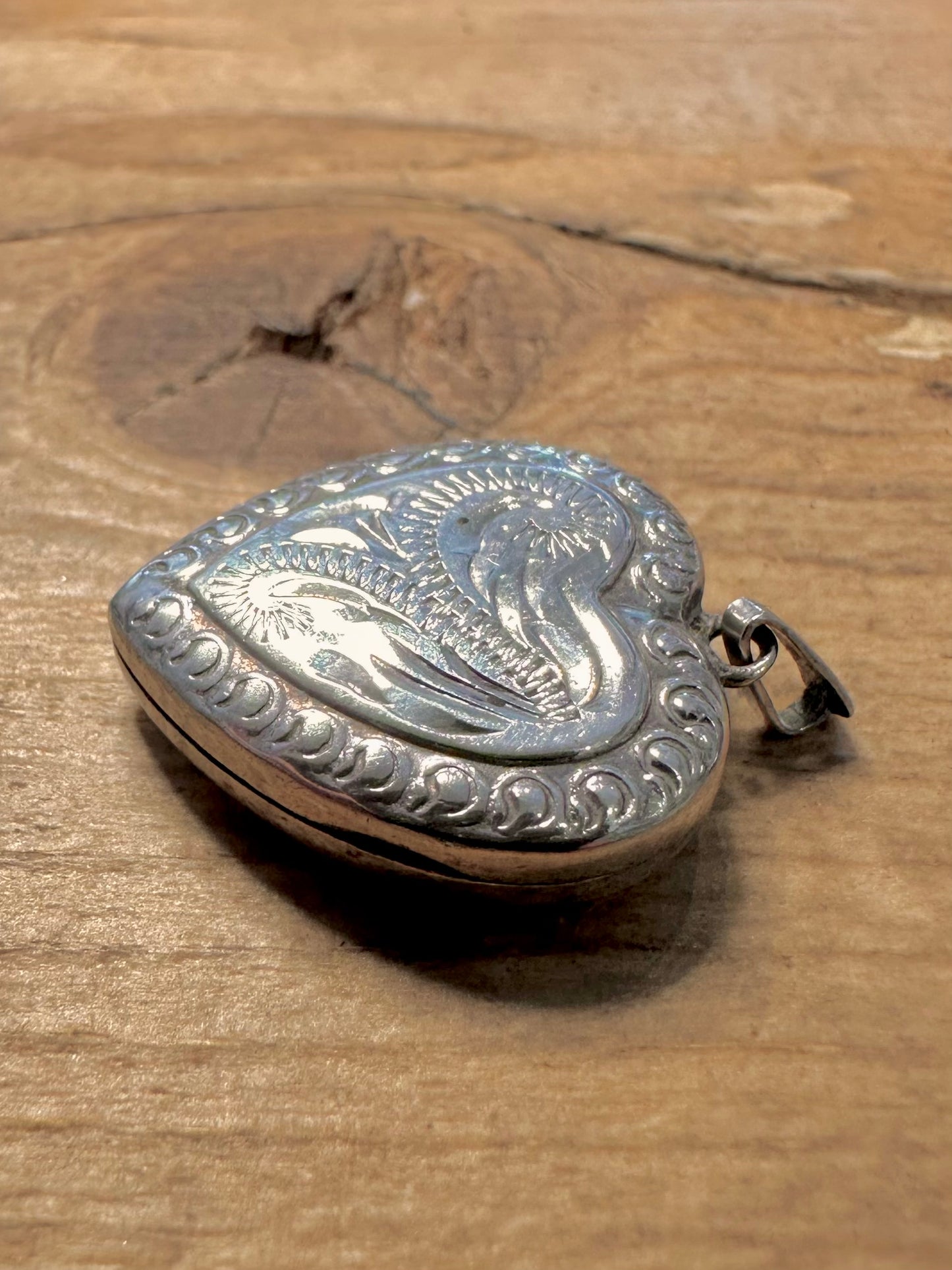 Vintage Engraved Heart Shaped 925 Silver Locket Pendant