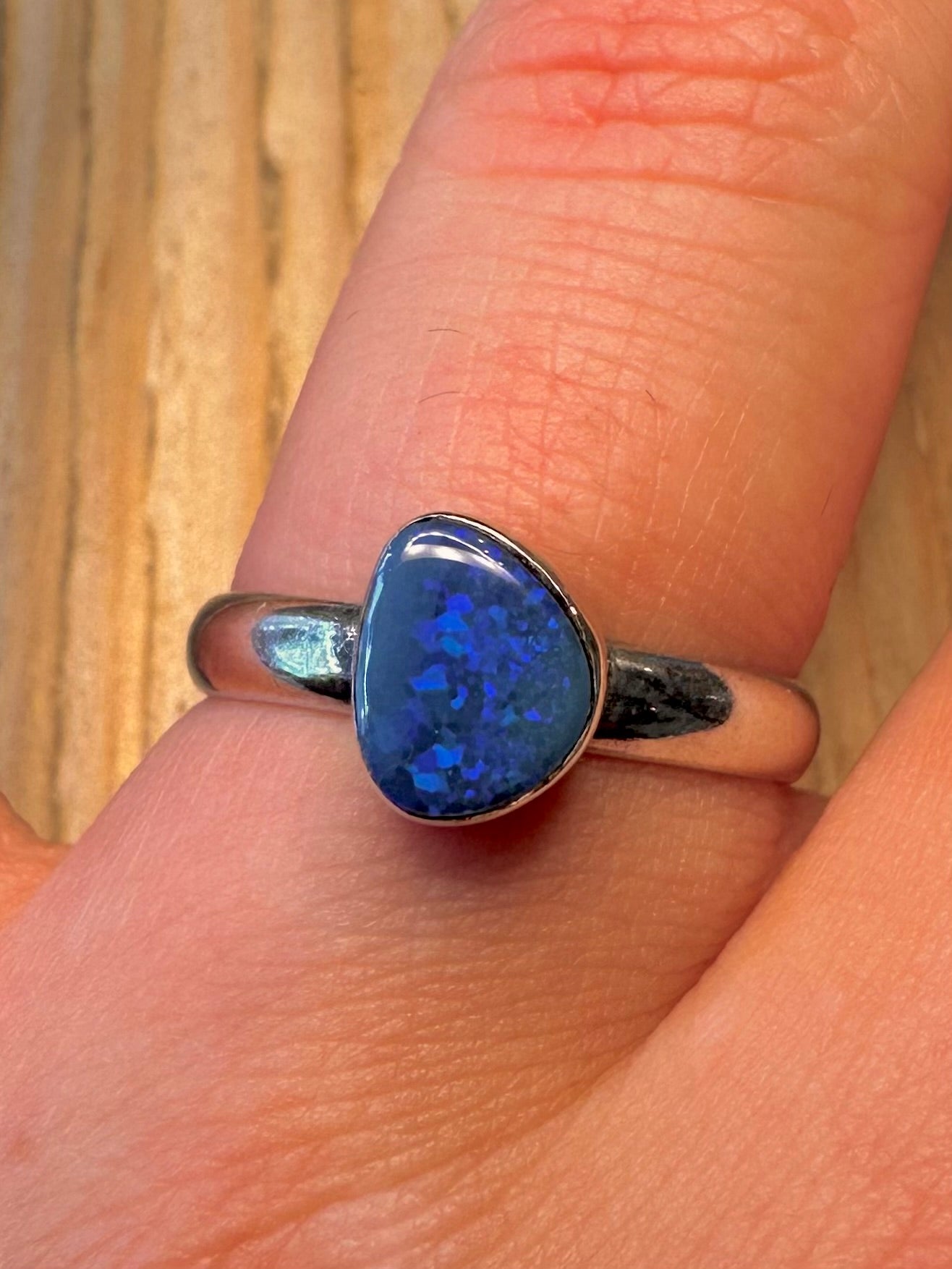 Modern Blue Opal 925 Sterling Silver Size R1/2 Ring