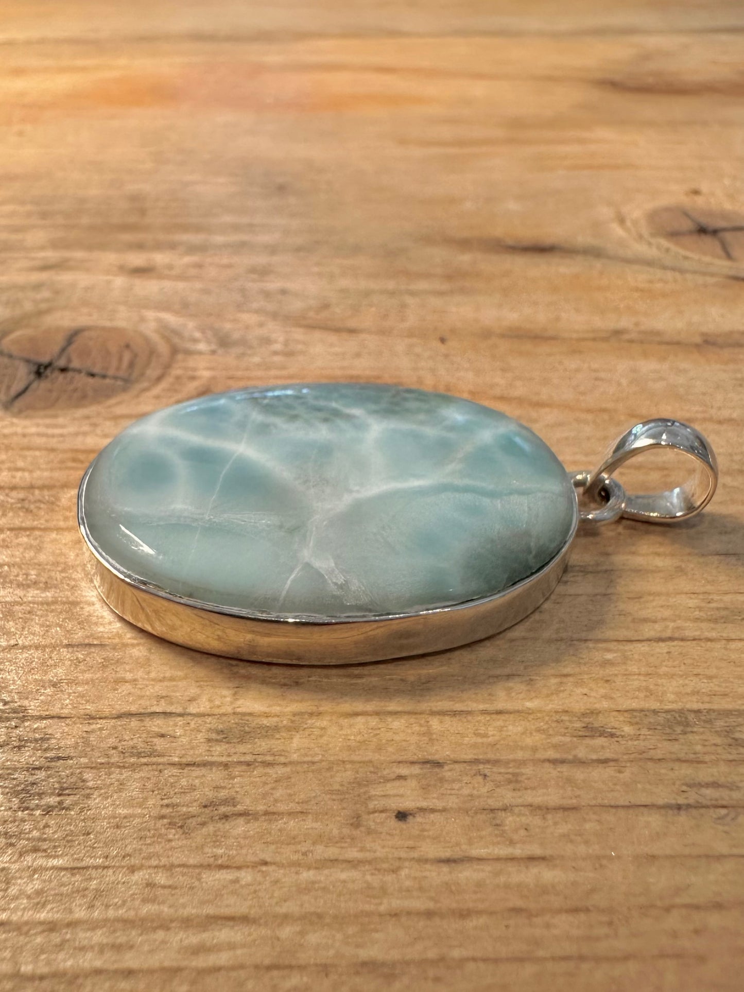 Vintage Oval Larimar 925 Silver Pendant