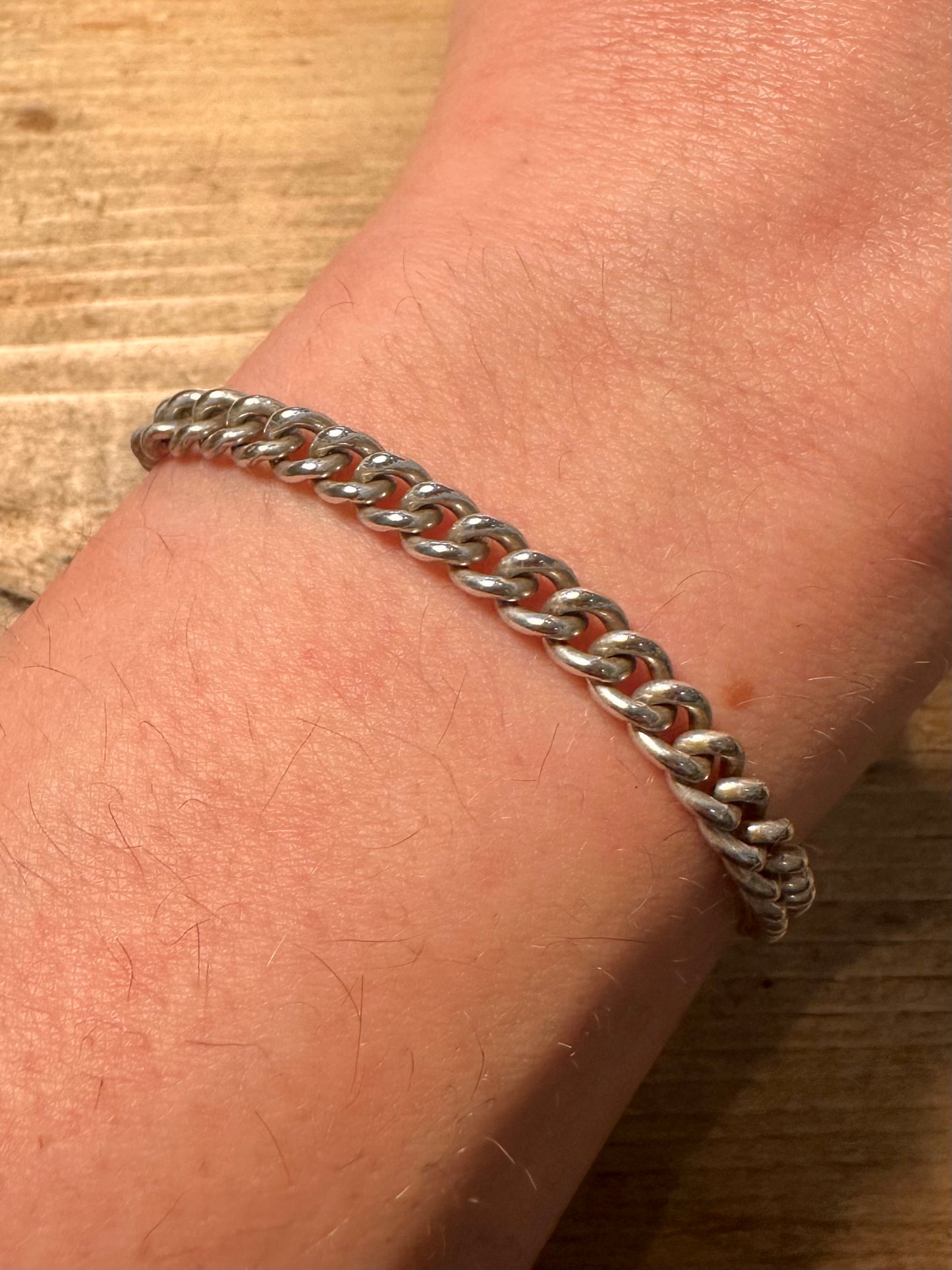 Vintage Curb Chain T Bar Clasp 925 Silver 7 inch Bracelet